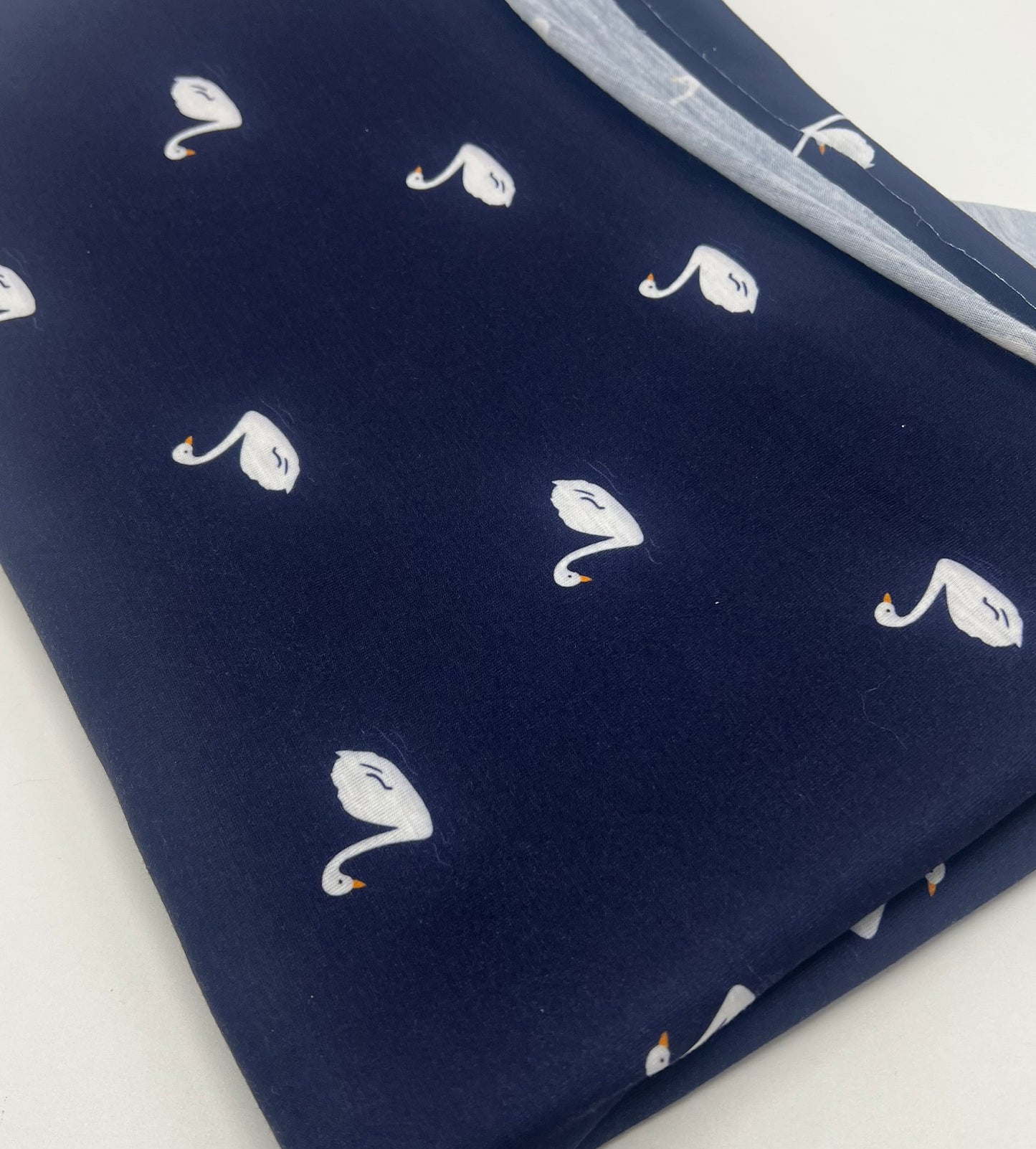 Navy Swan Print Spun Poly Stretch Fabric