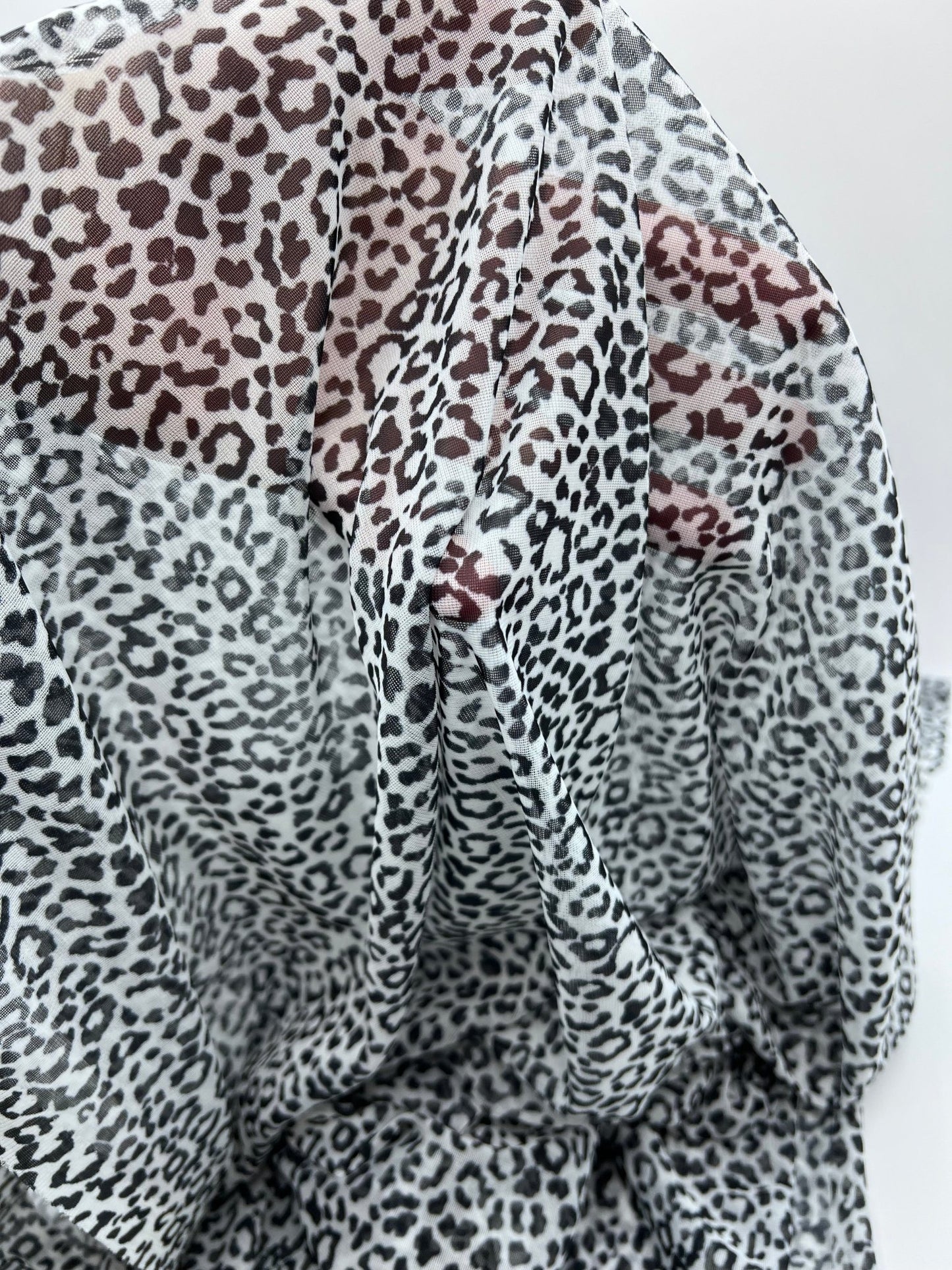 2 Metres Grey Black Animal Print Mesh Fabric Stretch - T9 Fabrics