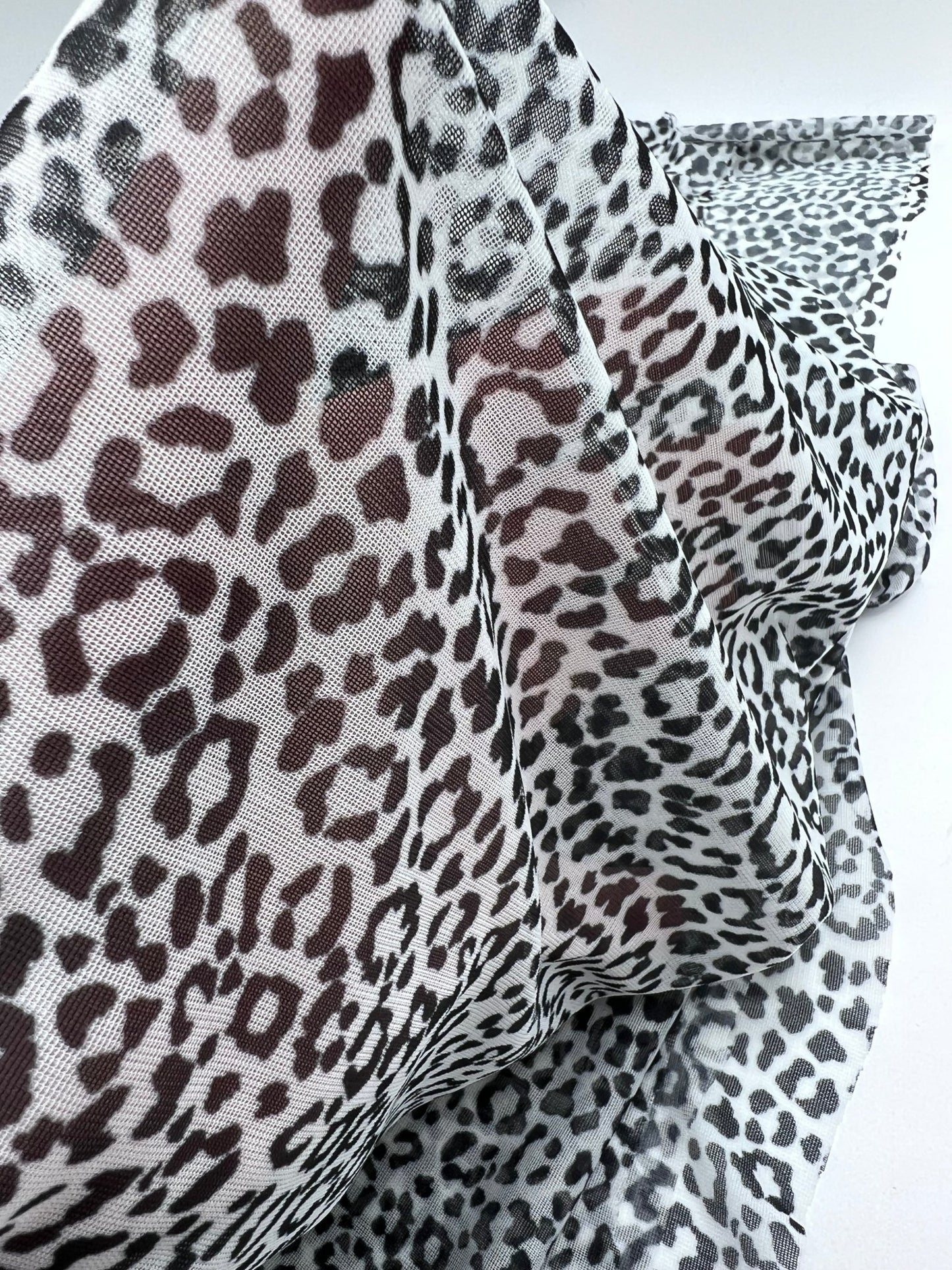 2 Metres Grey Black Animal Print Mesh Fabric Stretch - T9 Fabrics