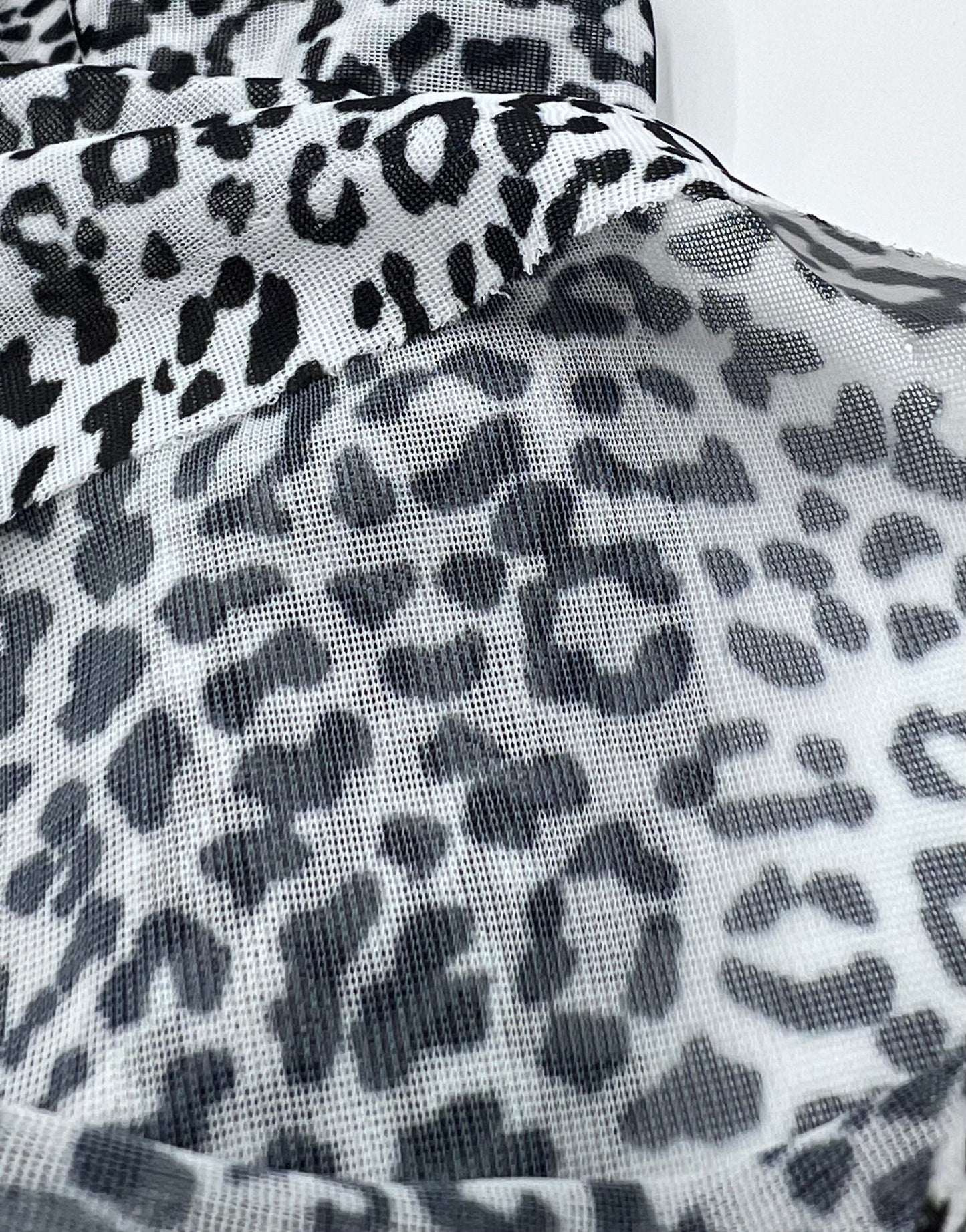 2 Metres Grey Black Animal Print Mesh Fabric Stretch - T9 Fabrics