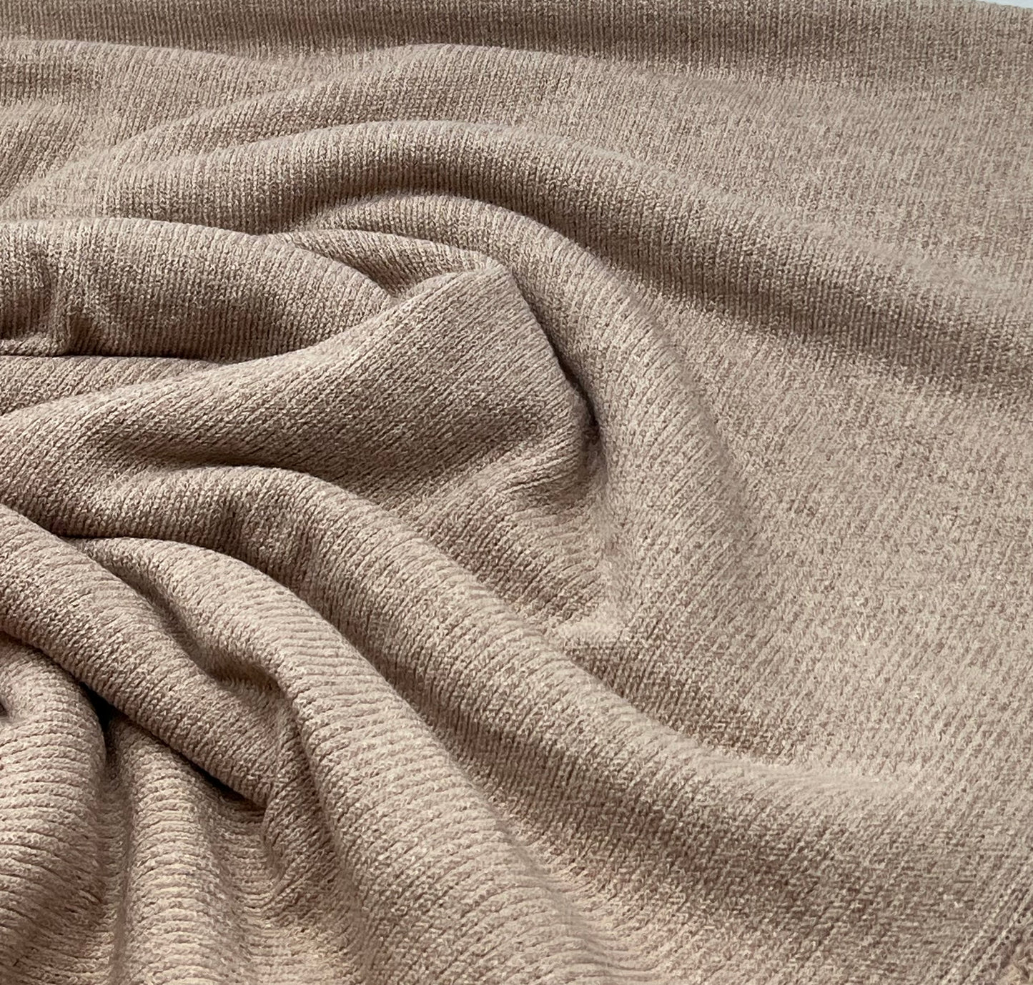 Stone Soft Brushed Cosy Fine Rib Stretch Fabric