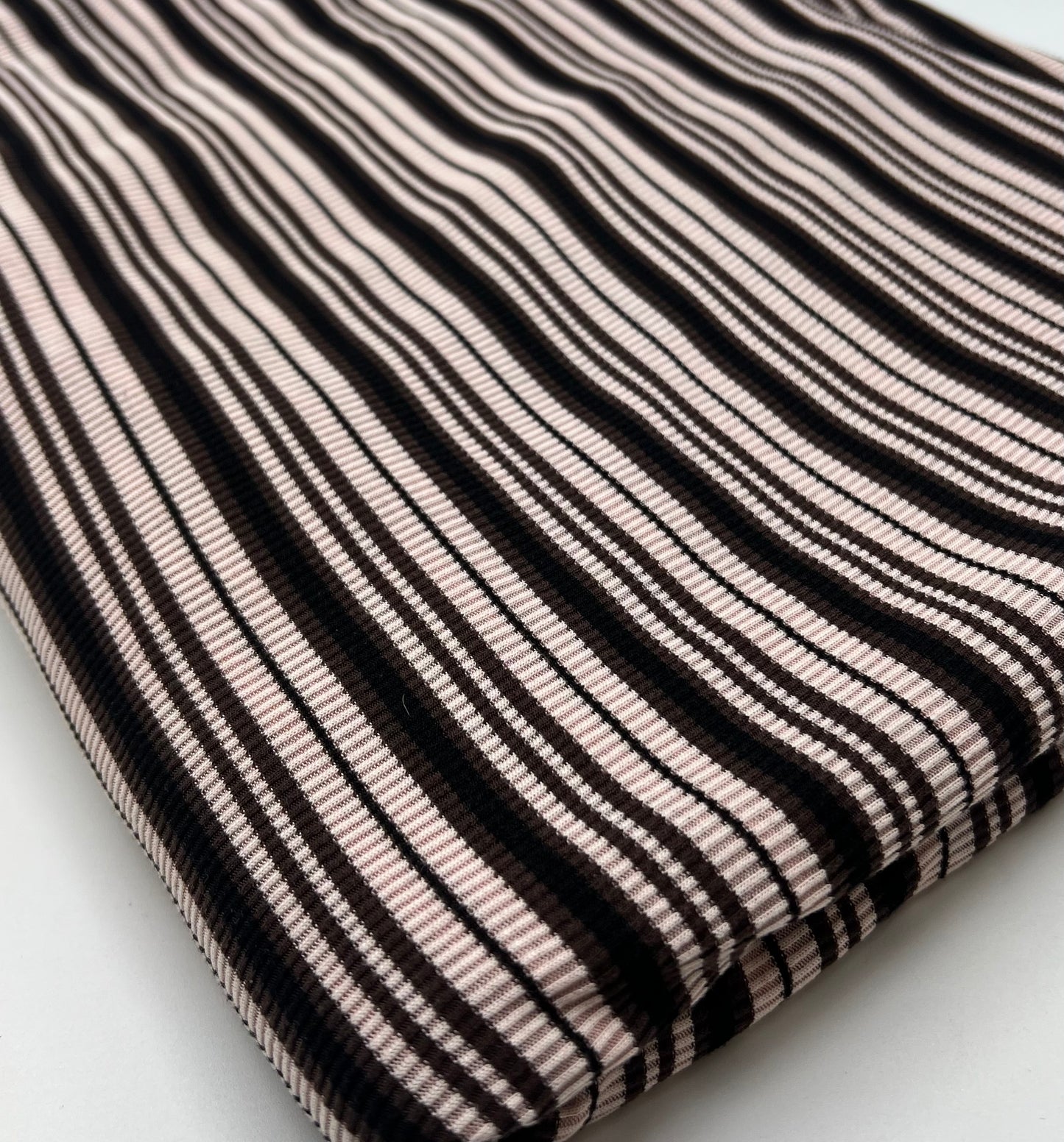 Nude Brown Knitted Horizontal Stripe 2 Way Stretch Fabric