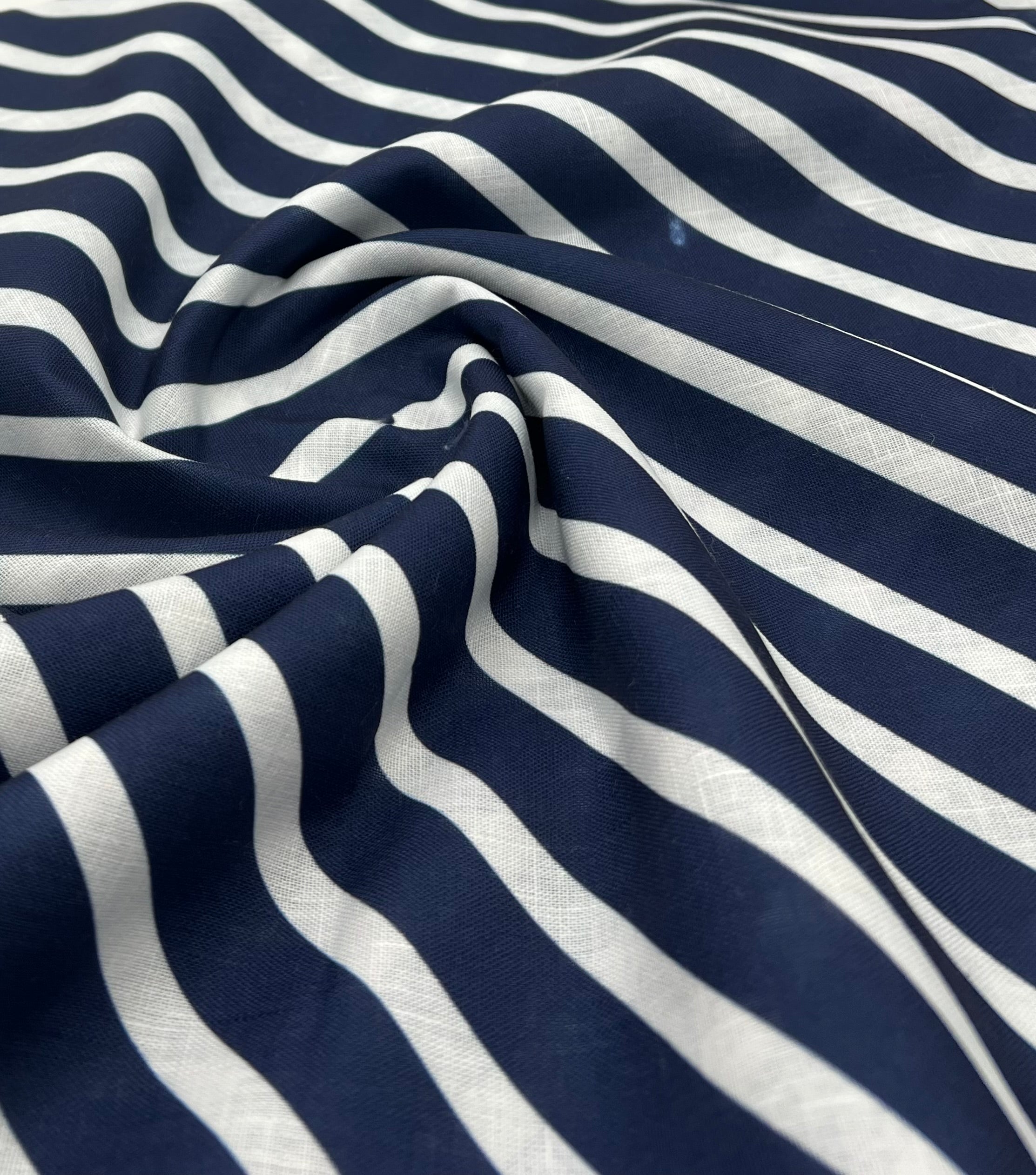 Navy Diagonal Stripe Linen Look Non Stretch Fabric
