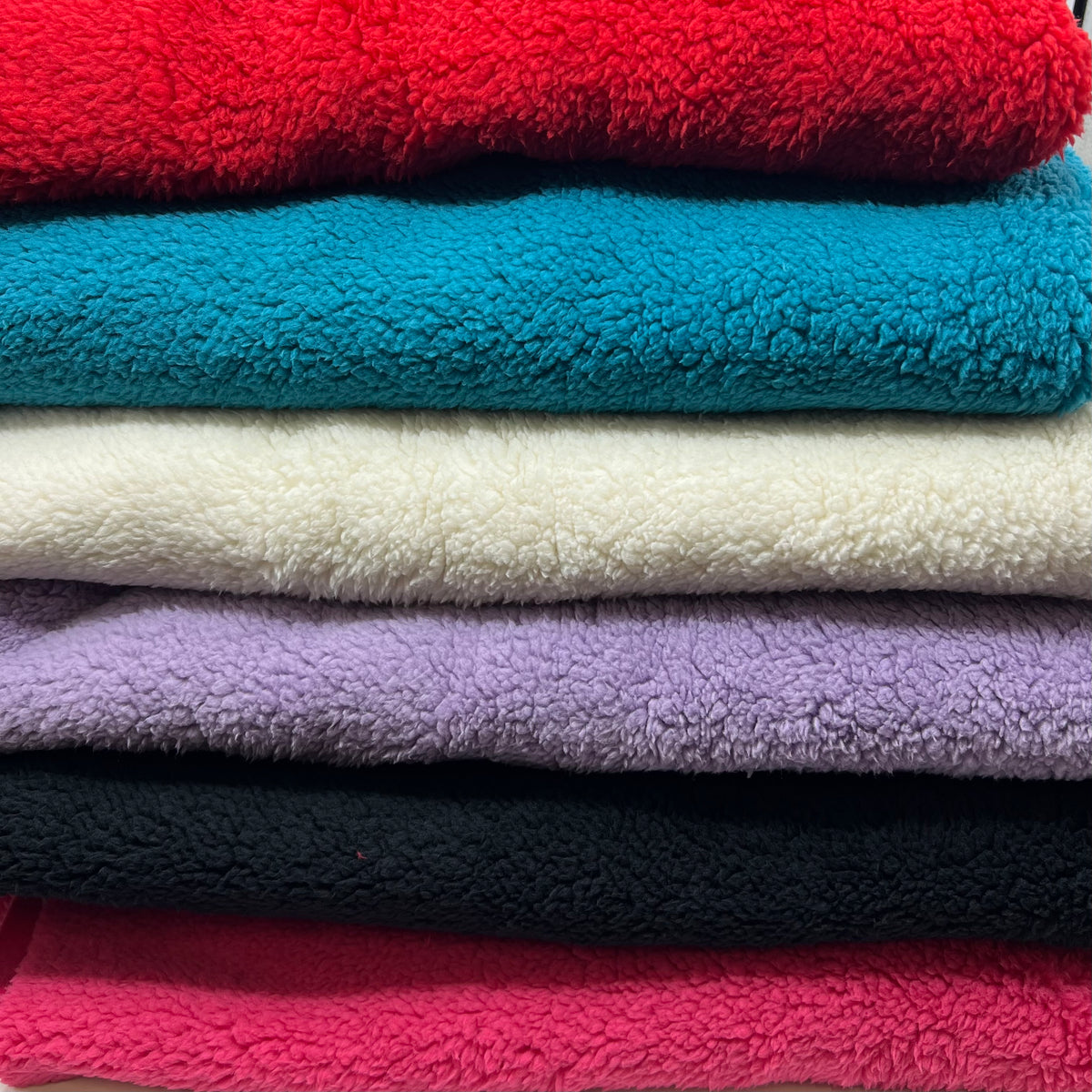 Red Sherpa Navy Backed Fleece Fluffy Faux Fur Fabric