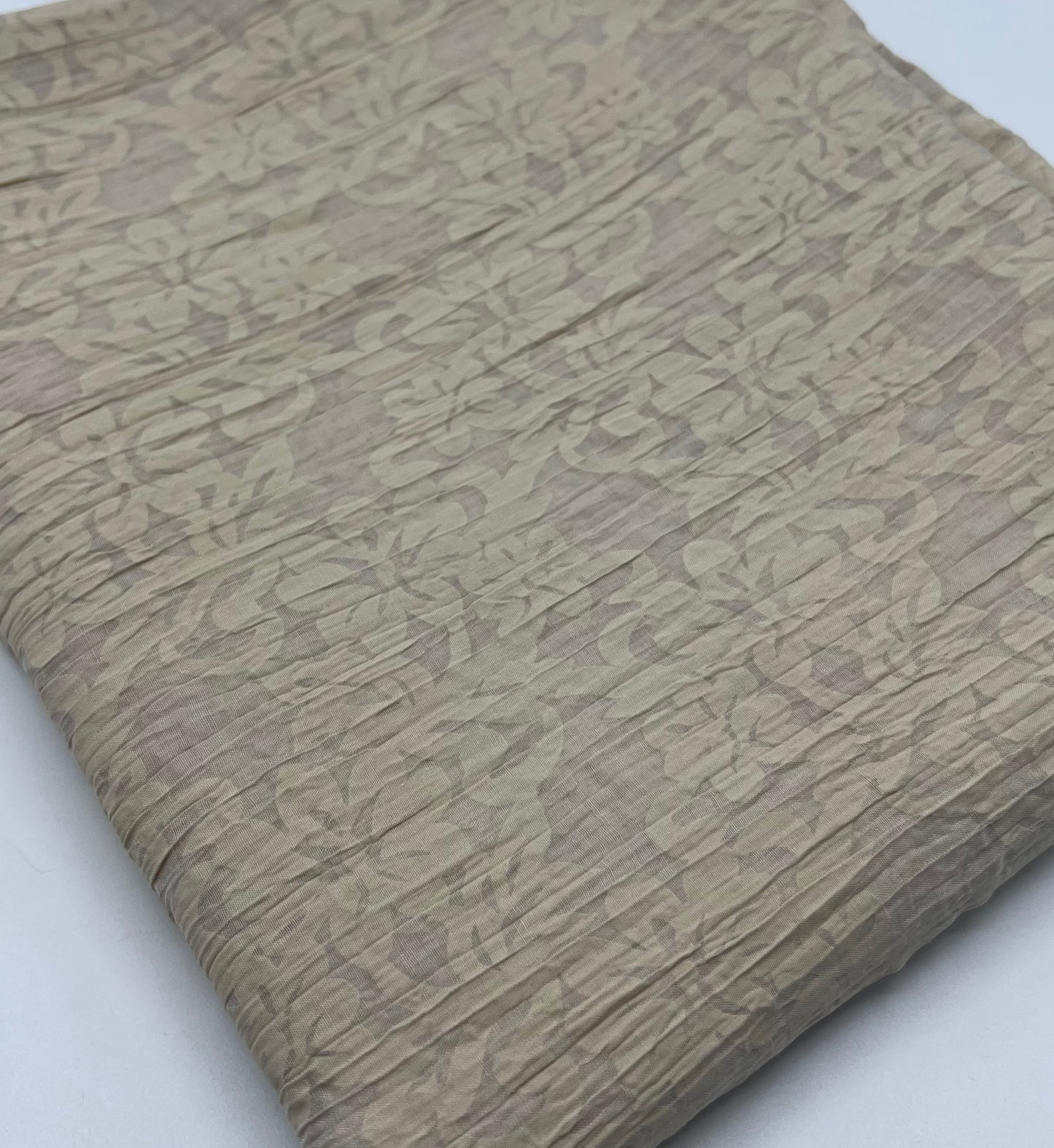 Beige Floral Crinkled Lightweight Non Stretch Woven Fabric