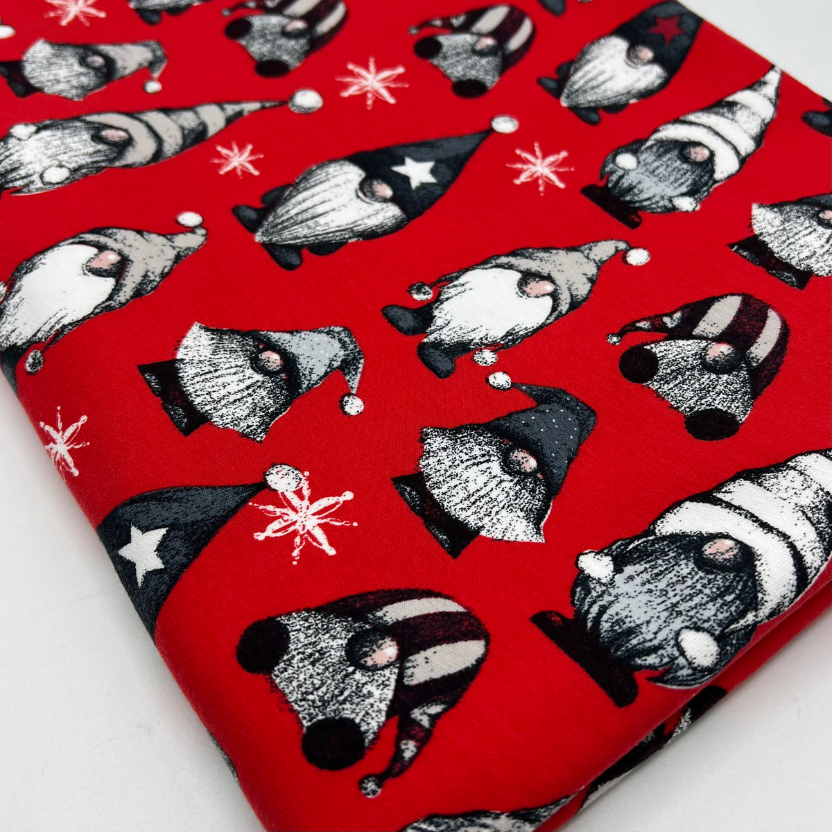 Festive Gnomes French Terry Loopback Cotton Jersey Lycra 4 Way Stretch