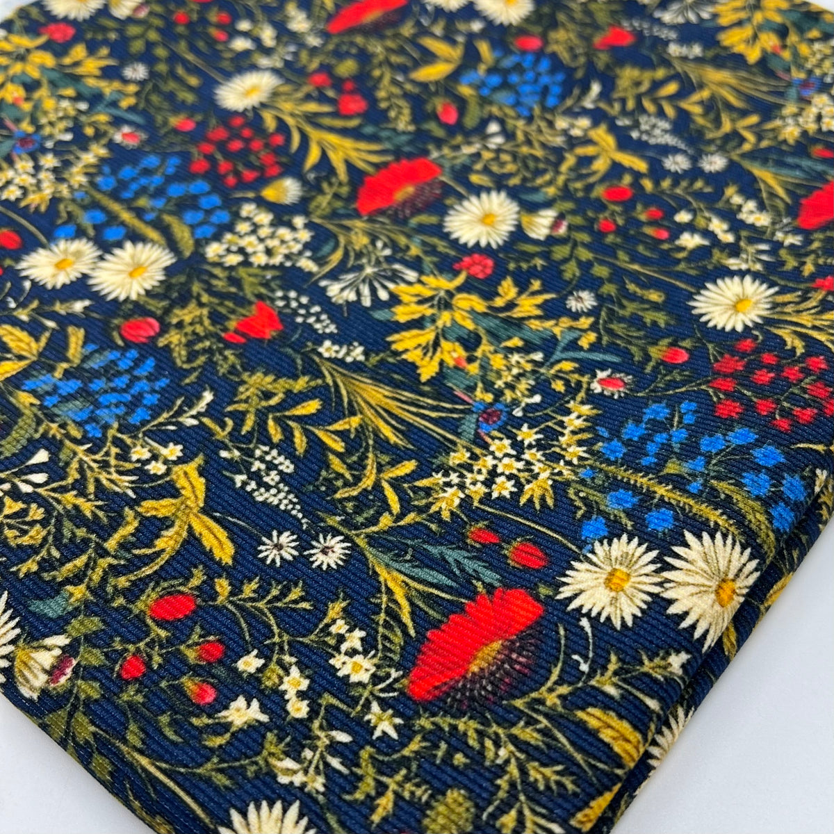 Dark Meadow Floral Print Cotton Needlecord Non Stretch Fabric