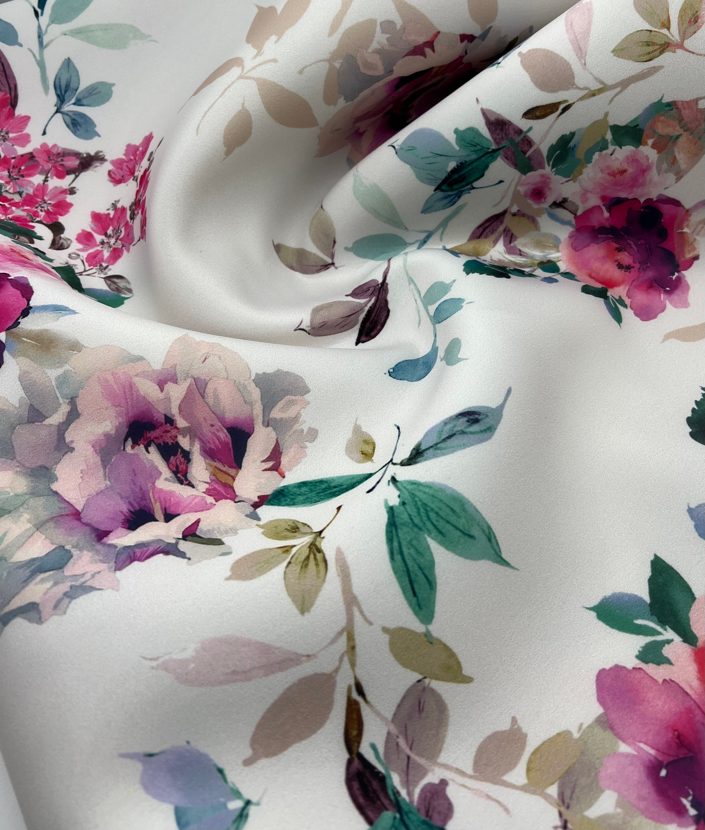 Pink Lilac Floral Scuba Foam 3D Mono Jersey Fabric 2 Way Stretch