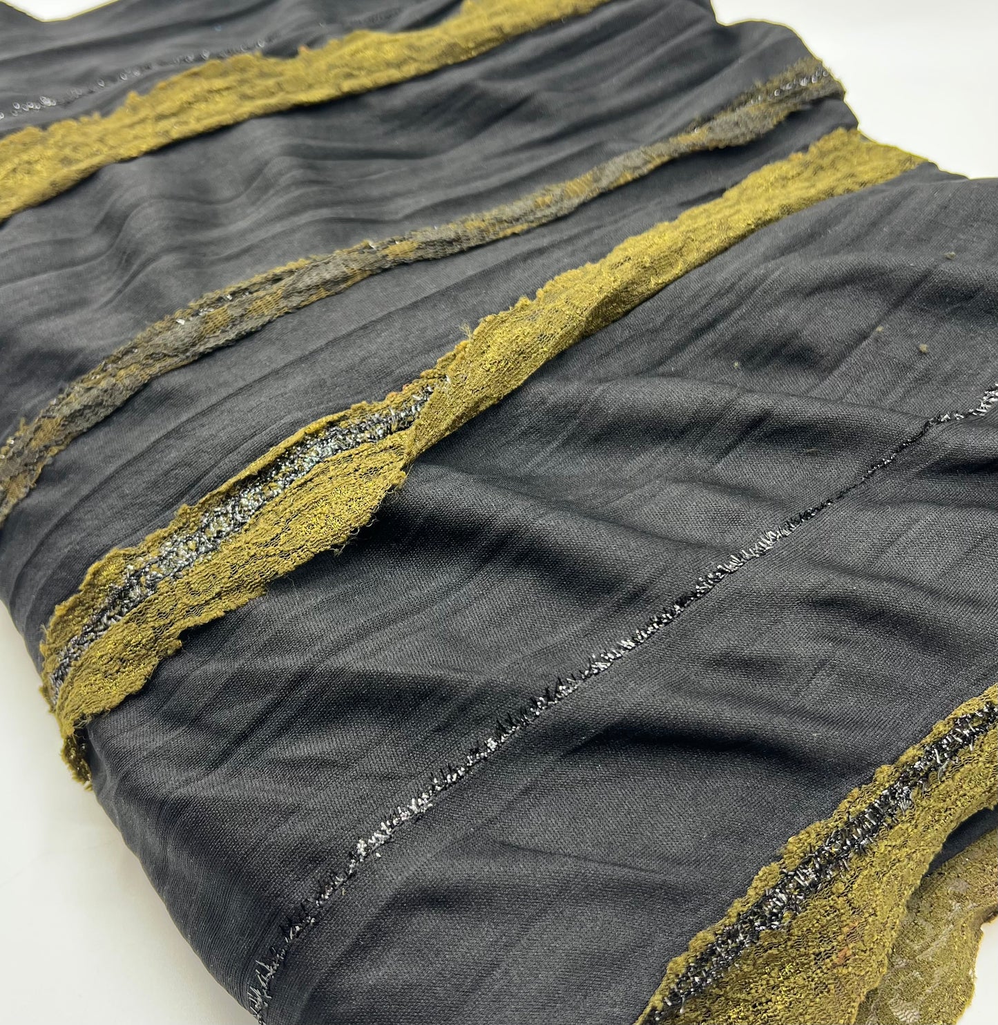 Black Green Ruffle Lace Detail Fabric Stretch