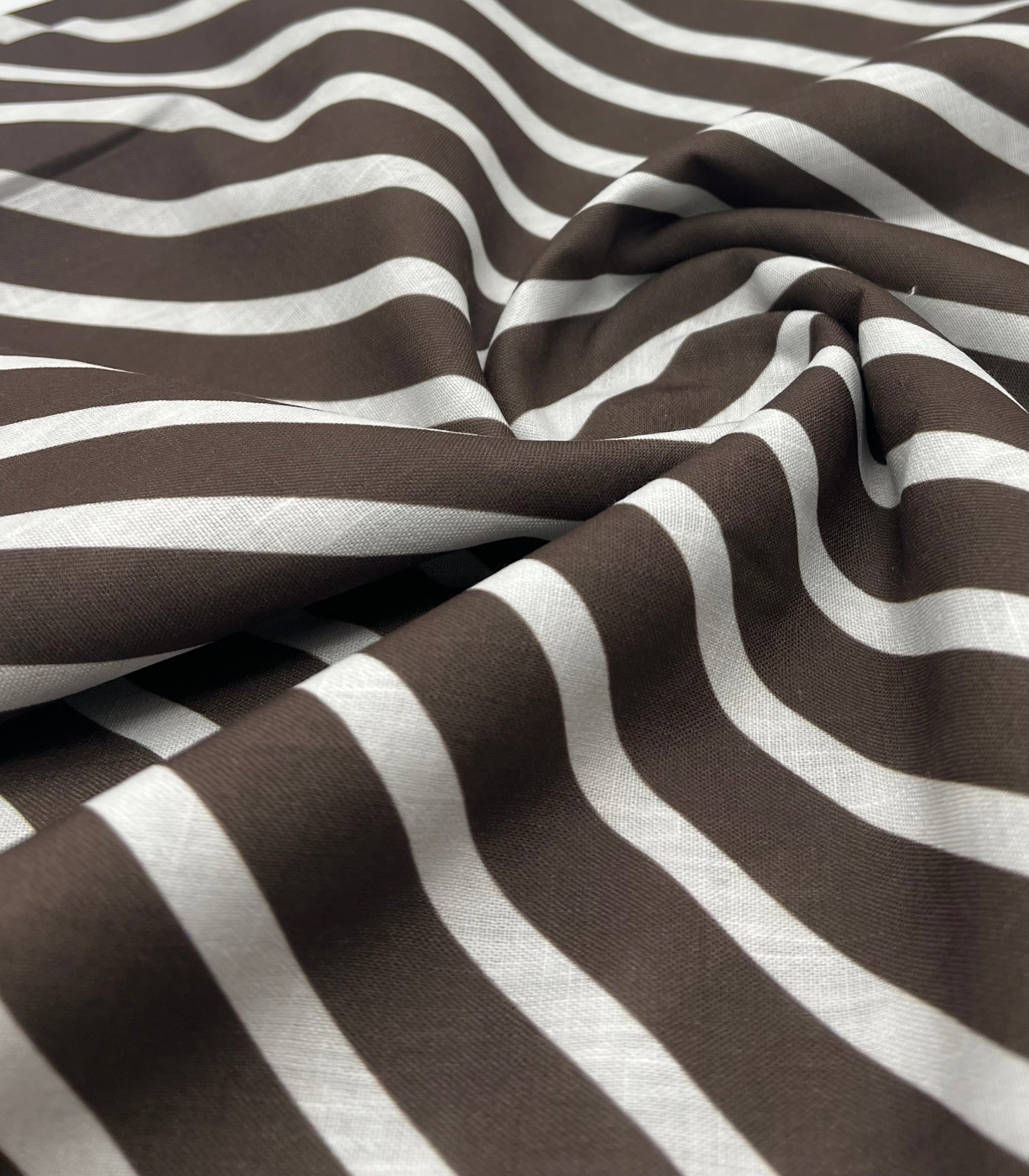 Brown Diagonal Stripe Linen Look Non Stretch Fabric