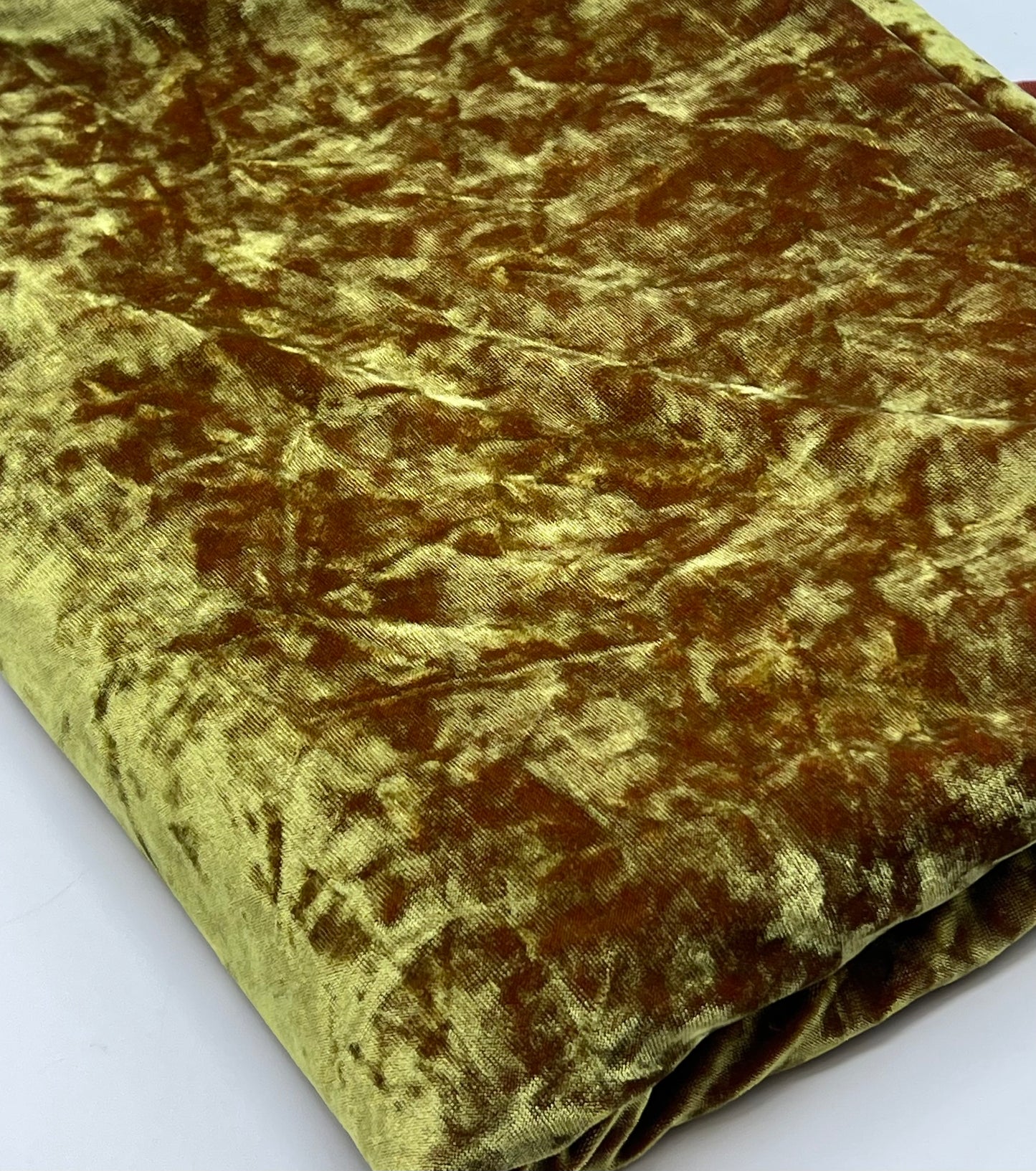 Lime Green Rust Two Tone Crushed Velour Spandex Stretch Fabric