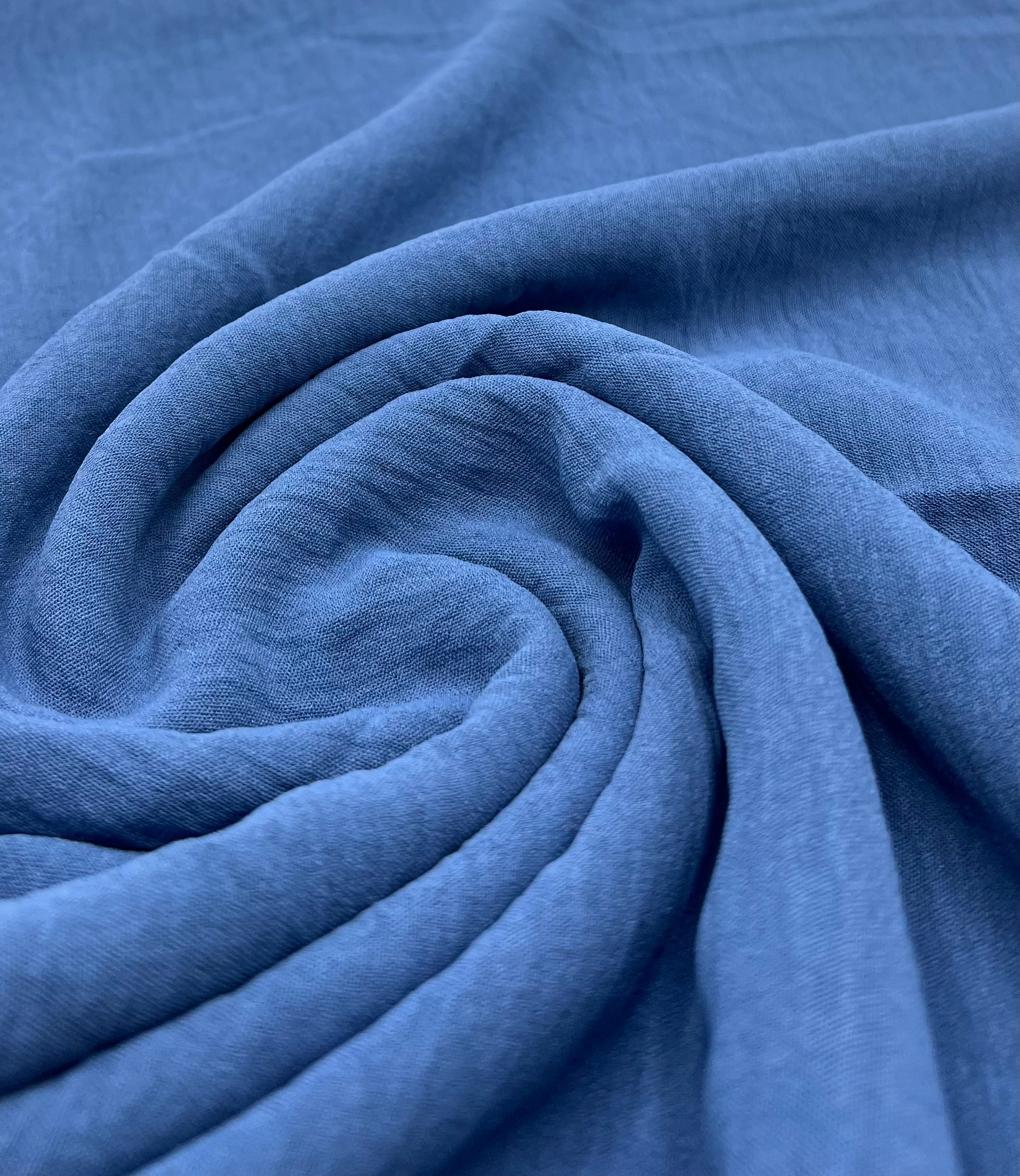 Plain Denim Blue Ocean Crepe Stretch Fabric Non Stretch