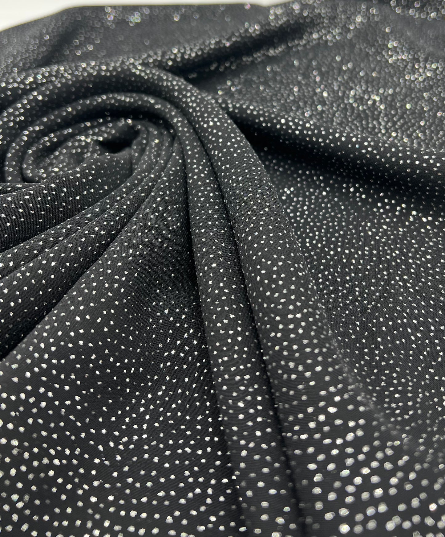Black Silver Glitter Textured Fabric Non Stretch Chiffon