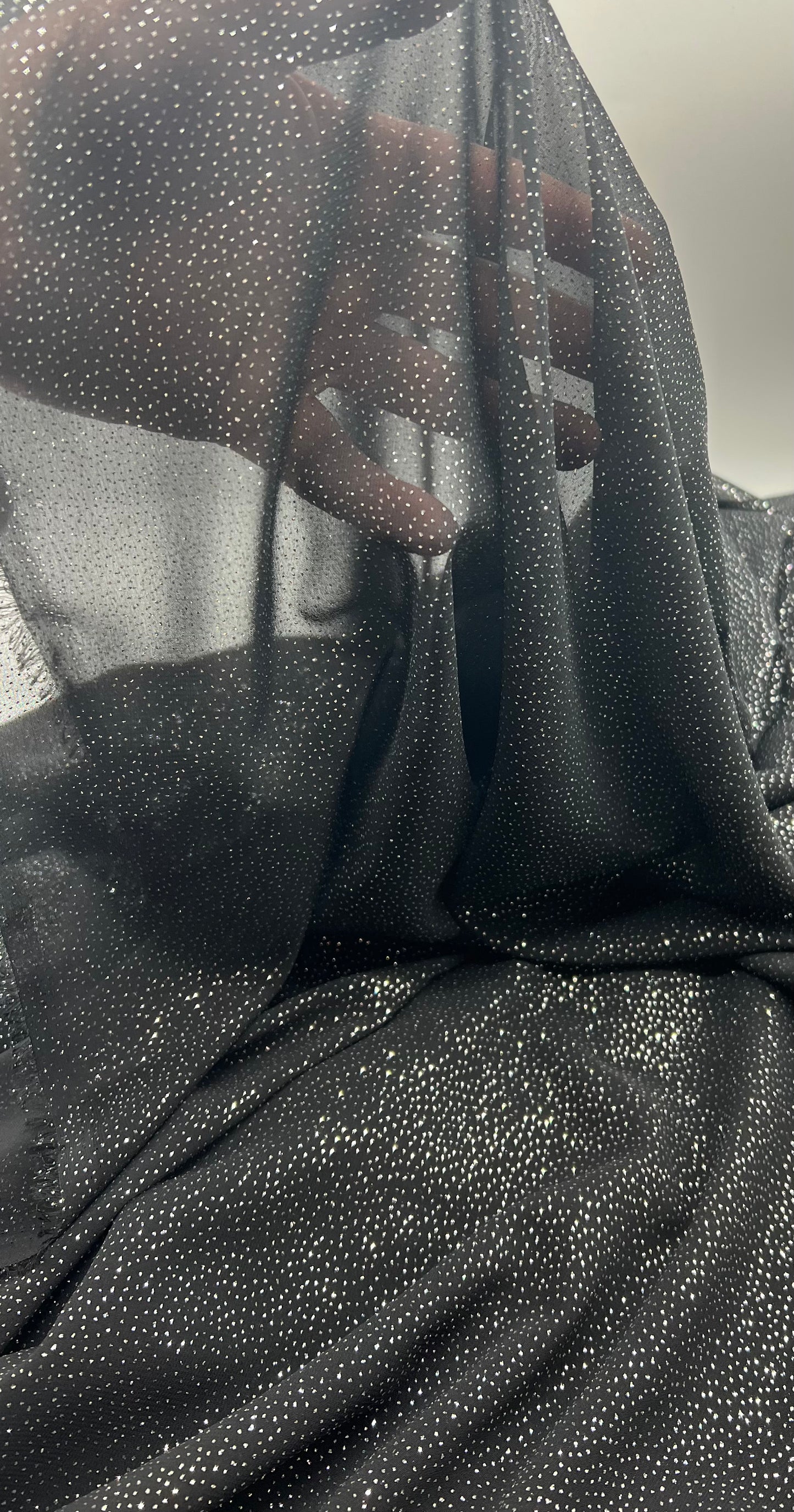 Black Silver Glitter Textured Fabric Non Stretch Chiffon