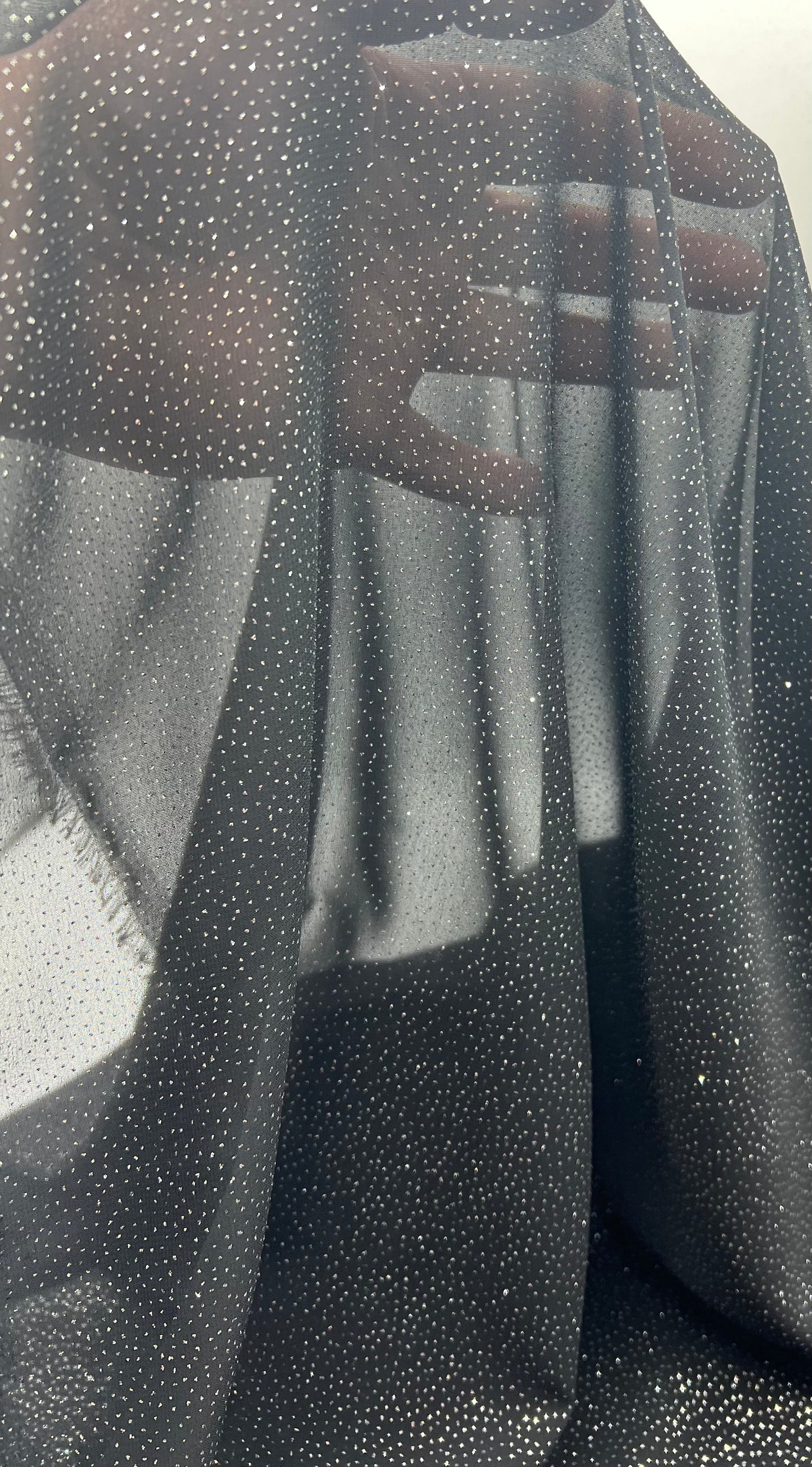 Black Silver Glitter Textured Fabric Non Stretch Chiffon