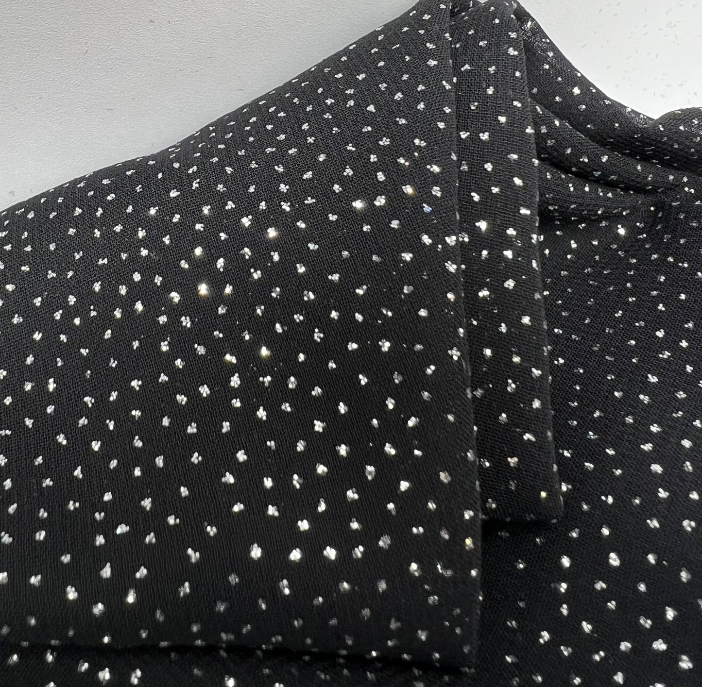 Black Silver Glitter Textured Fabric Non Stretch Chiffon
