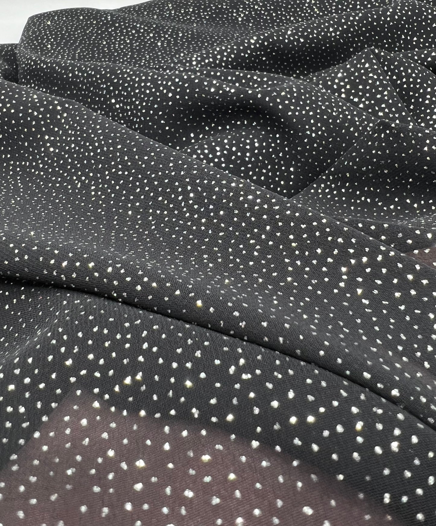 Black Silver Glitter Textured Fabric Non Stretch Chiffon