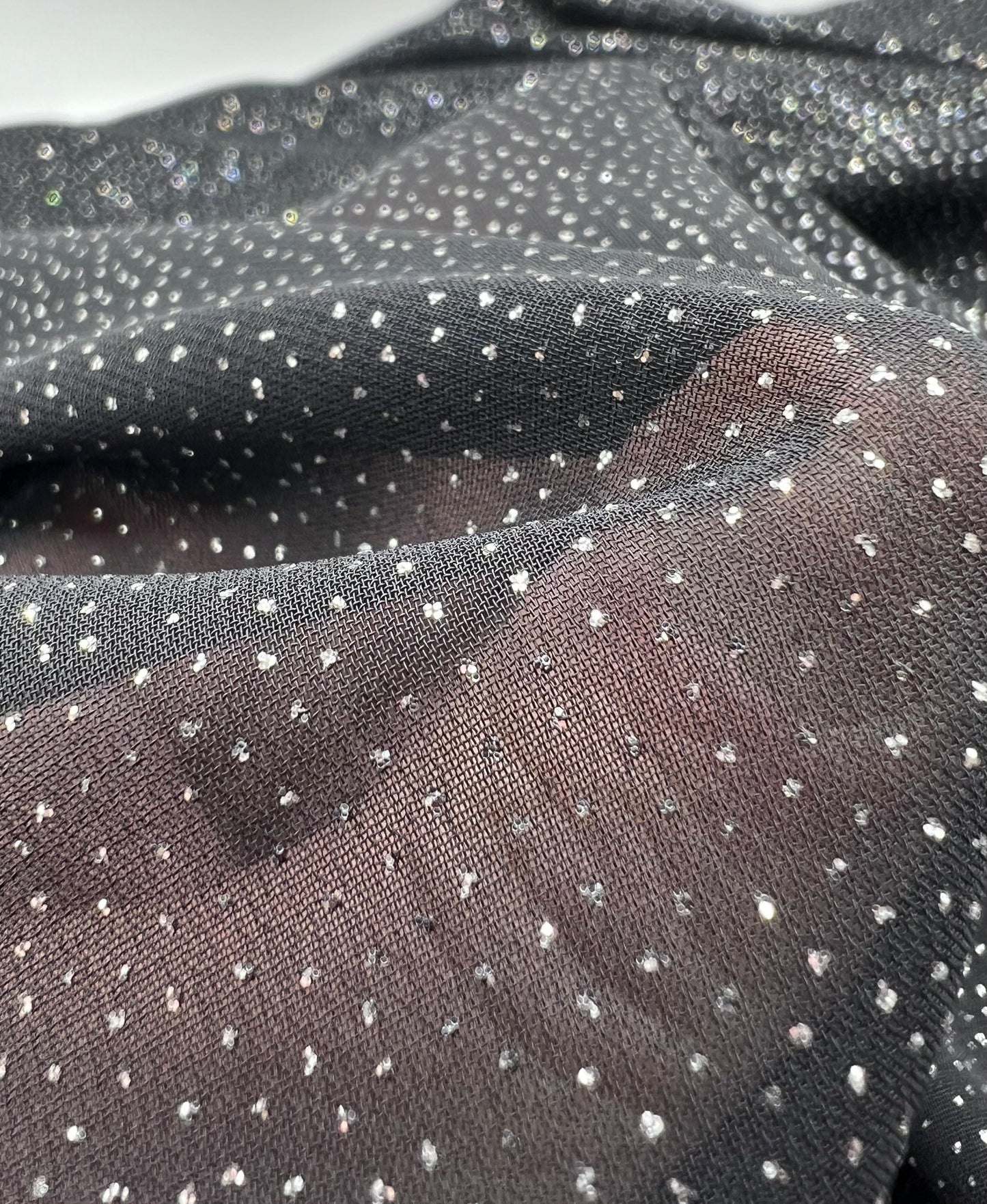 Black Silver Glitter Textured Fabric Non Stretch Chiffon