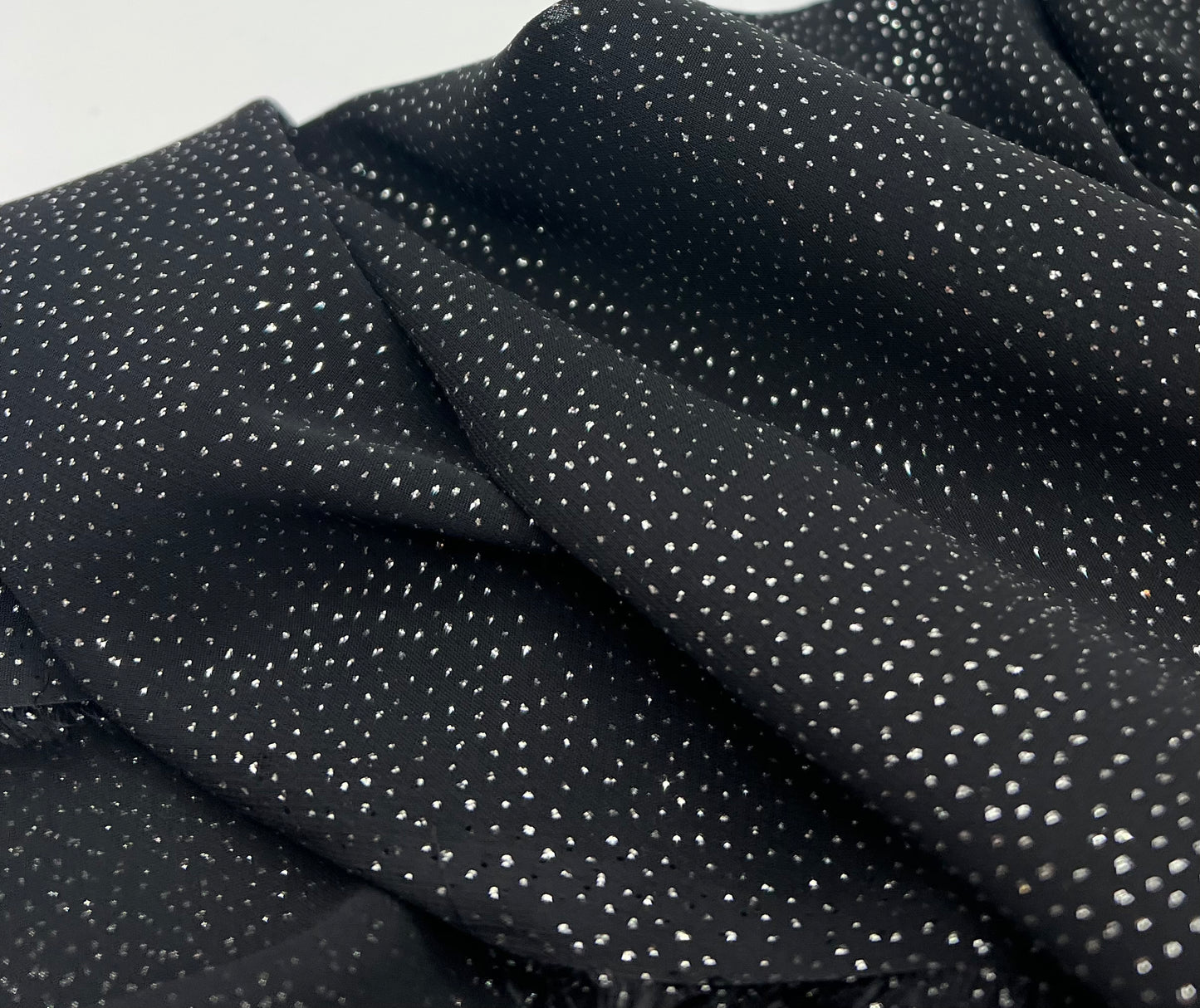 Black Silver Glitter Textured Fabric Non Stretch Chiffon