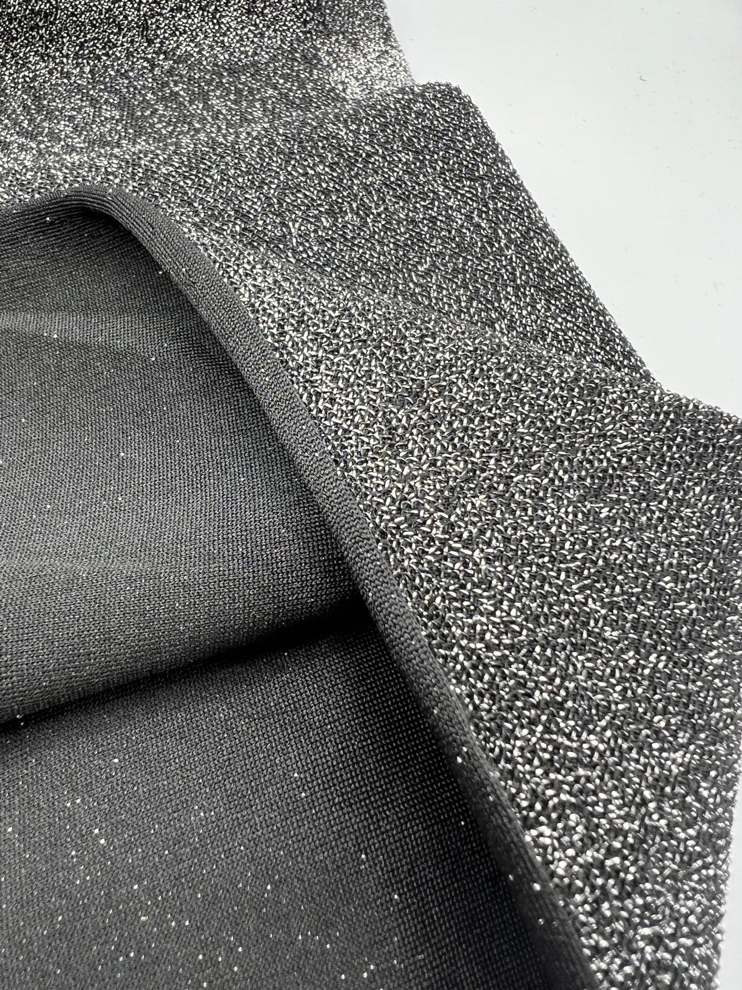 All Over Silver Thread Detail Black Lurex Fabric - T9 Fabrics