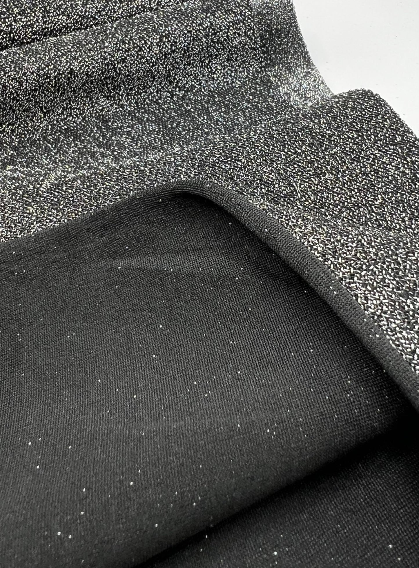 All Over Silver Thread Detail Black Lurex Fabric - T9 Fabrics