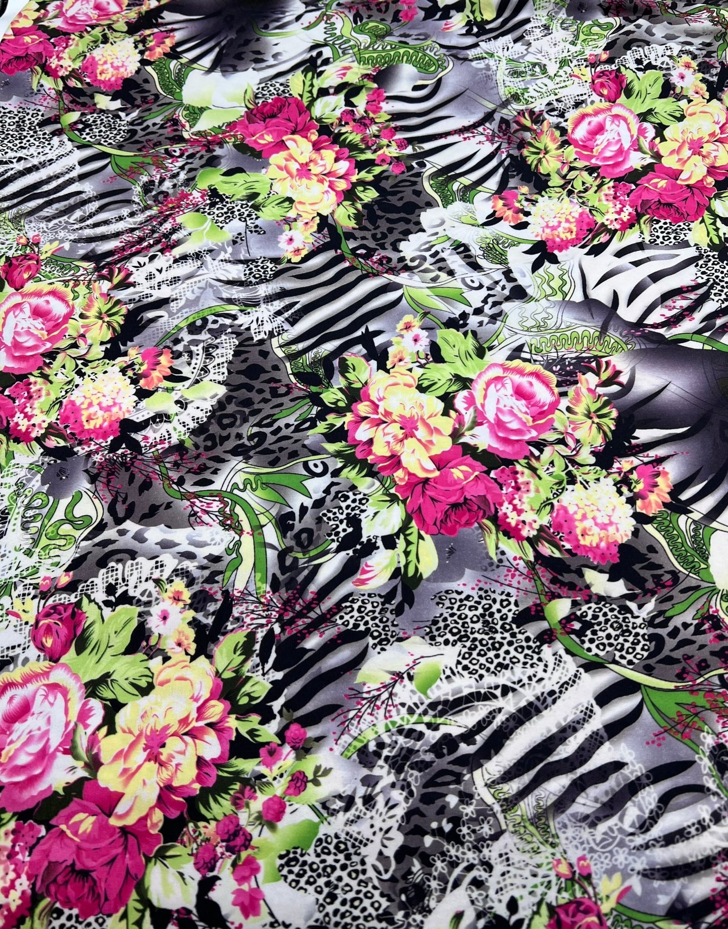 Animal Floral Mix Print Soft Touch 4 Way Stretch Fabric - T9 Fabrics
