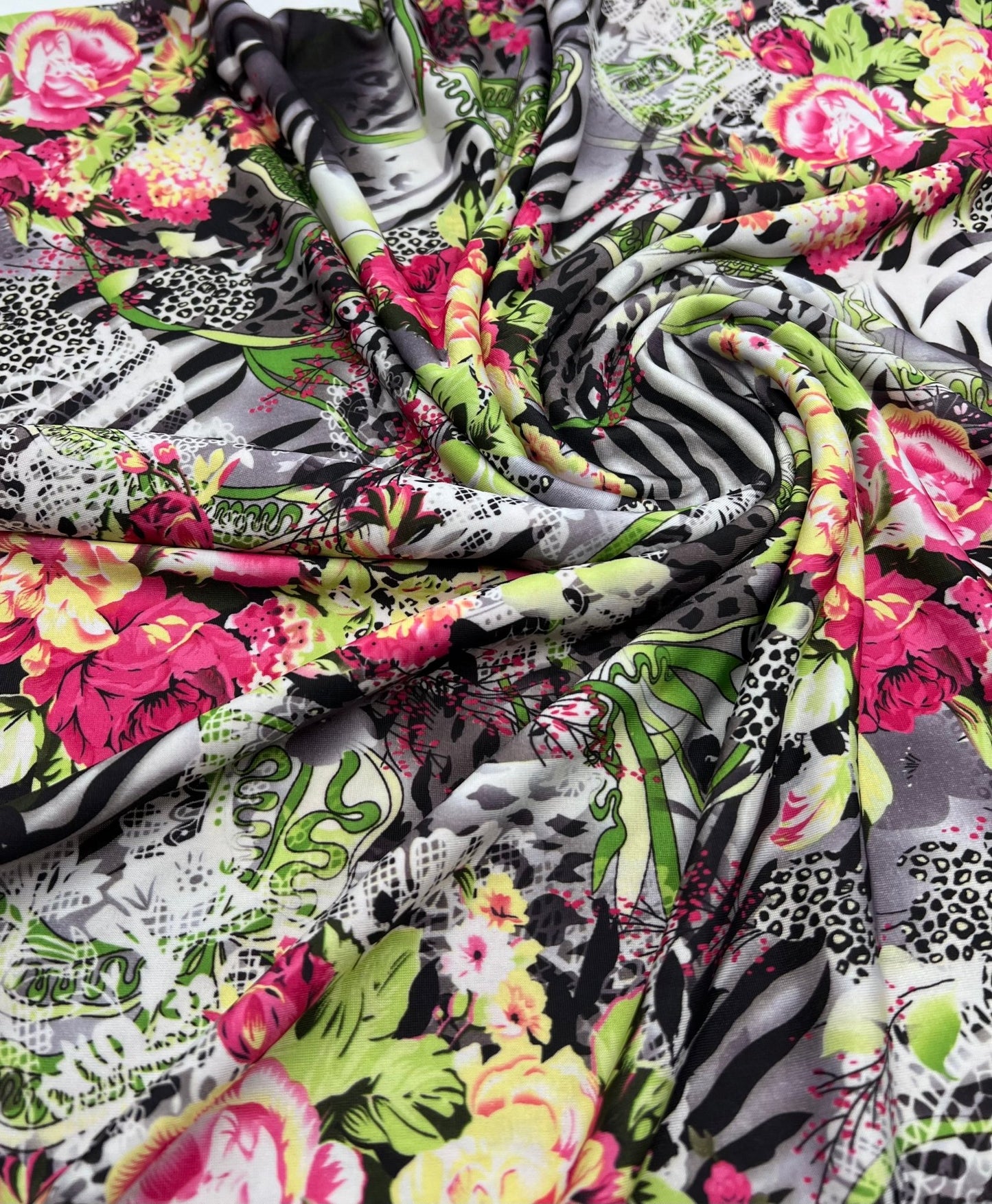 Animal Floral Mix Print Soft Touch 4 Way Stretch Fabric - T9 Fabrics