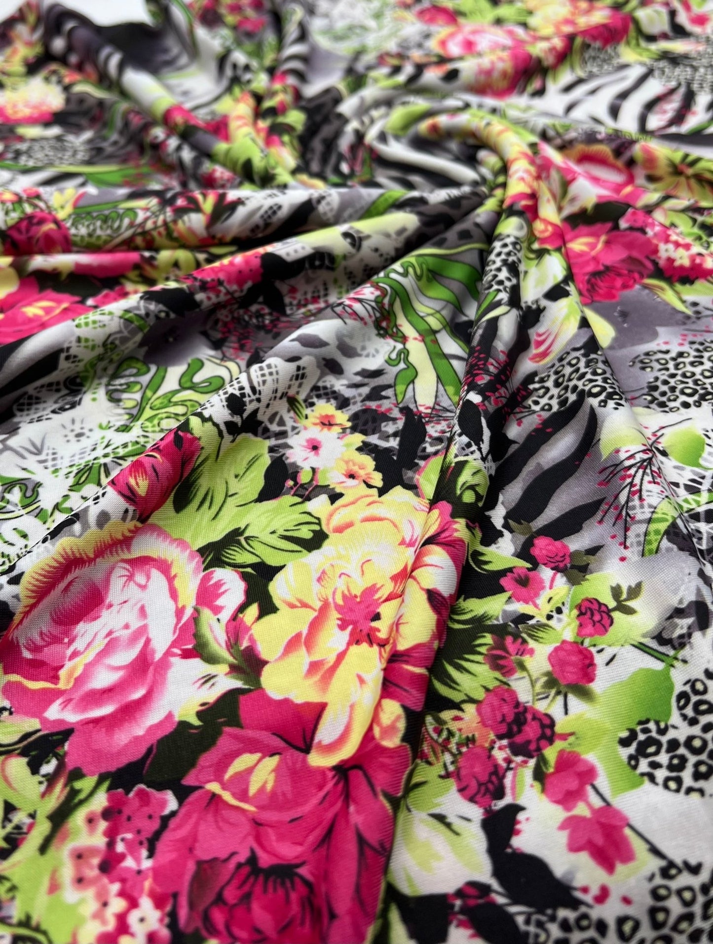 Animal Floral Mix Print Soft Touch 4 Way Stretch Fabric - T9 Fabrics
