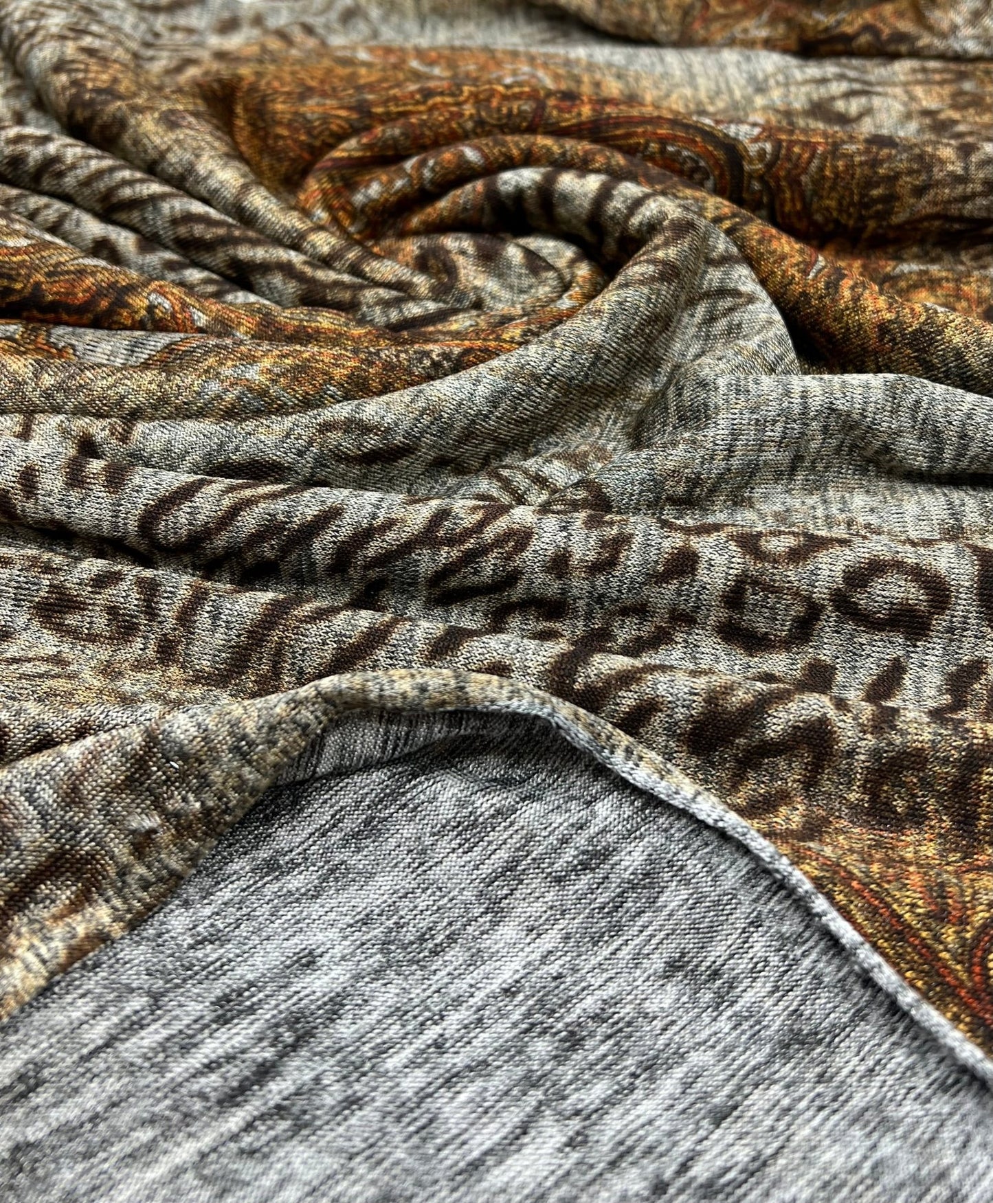 Animal Grey Orange Floral Melange Knit Stretch Fabric - T9 Fabrics