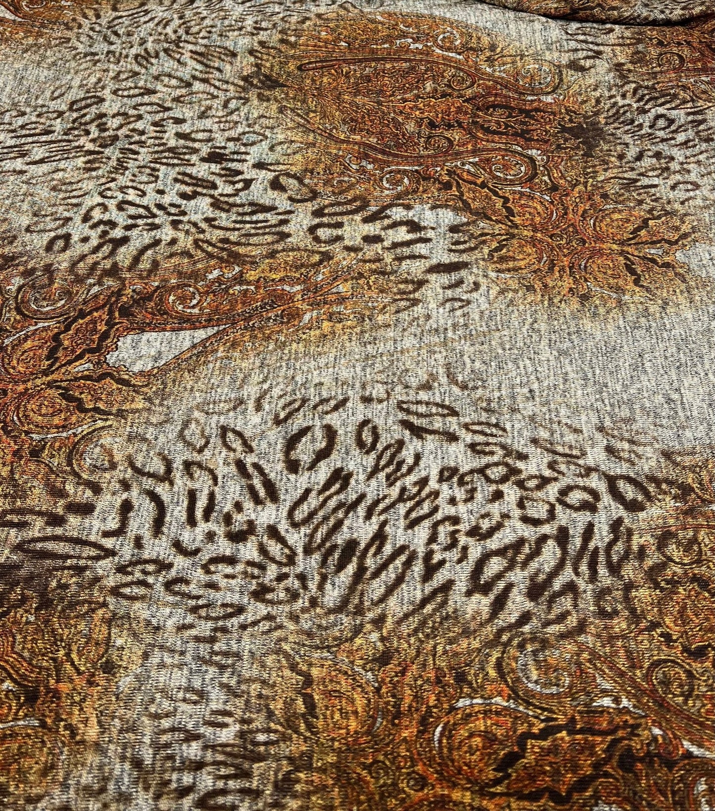 Animal Grey Orange Floral Melange Knit Stretch Fabric - T9 Fabrics