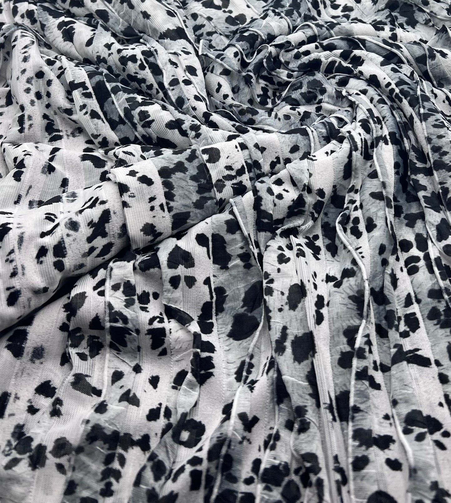 Animal Silver Grey Textured Ruffle Lightweight Fabric - T9 Fabrics