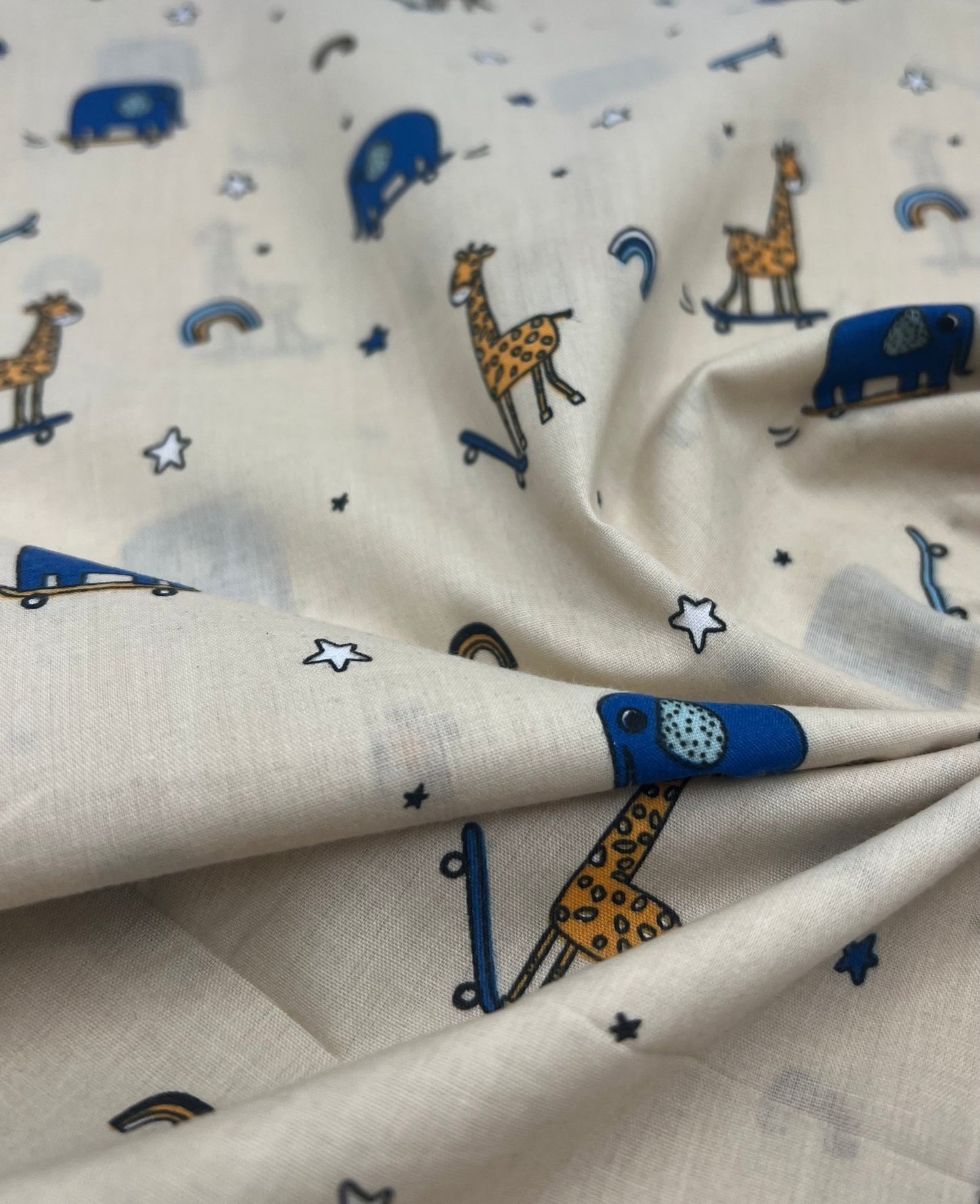 Animals Scoot Beige Printed Poly Cotton 90 GSM 80/20 44 Inch Non Stretch - T9 Fabrics