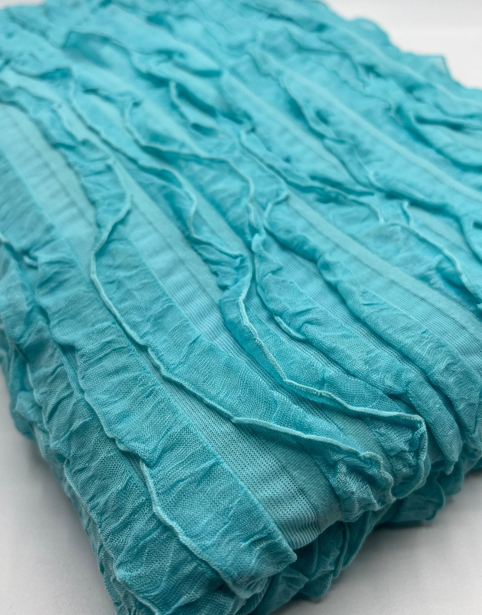 Aqua Blue Ruffle Textured 4 Way Stretch Fabric - T9 Fabrics
