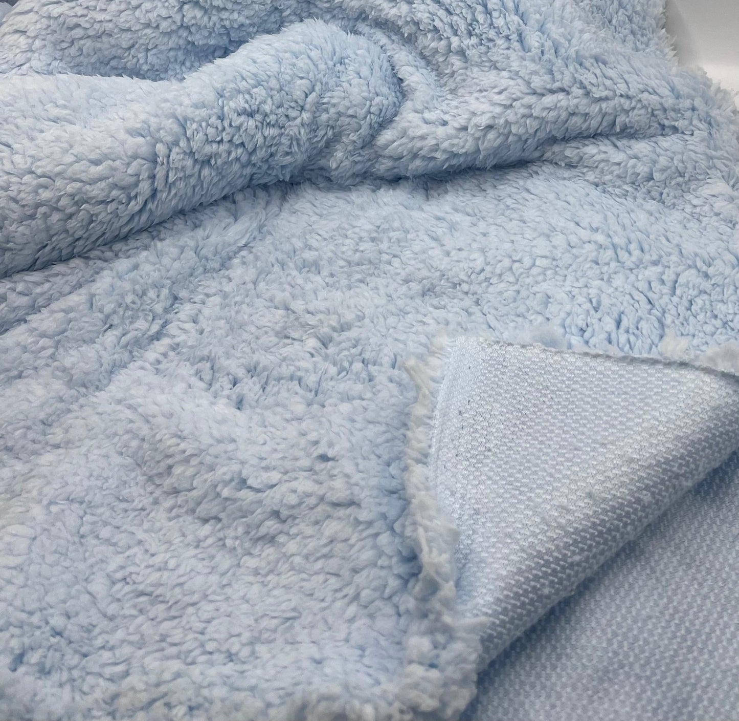 Baby Blue Sherpa Fleece Fluffy Borg Faux Fur Fabric - T9 Fabrics