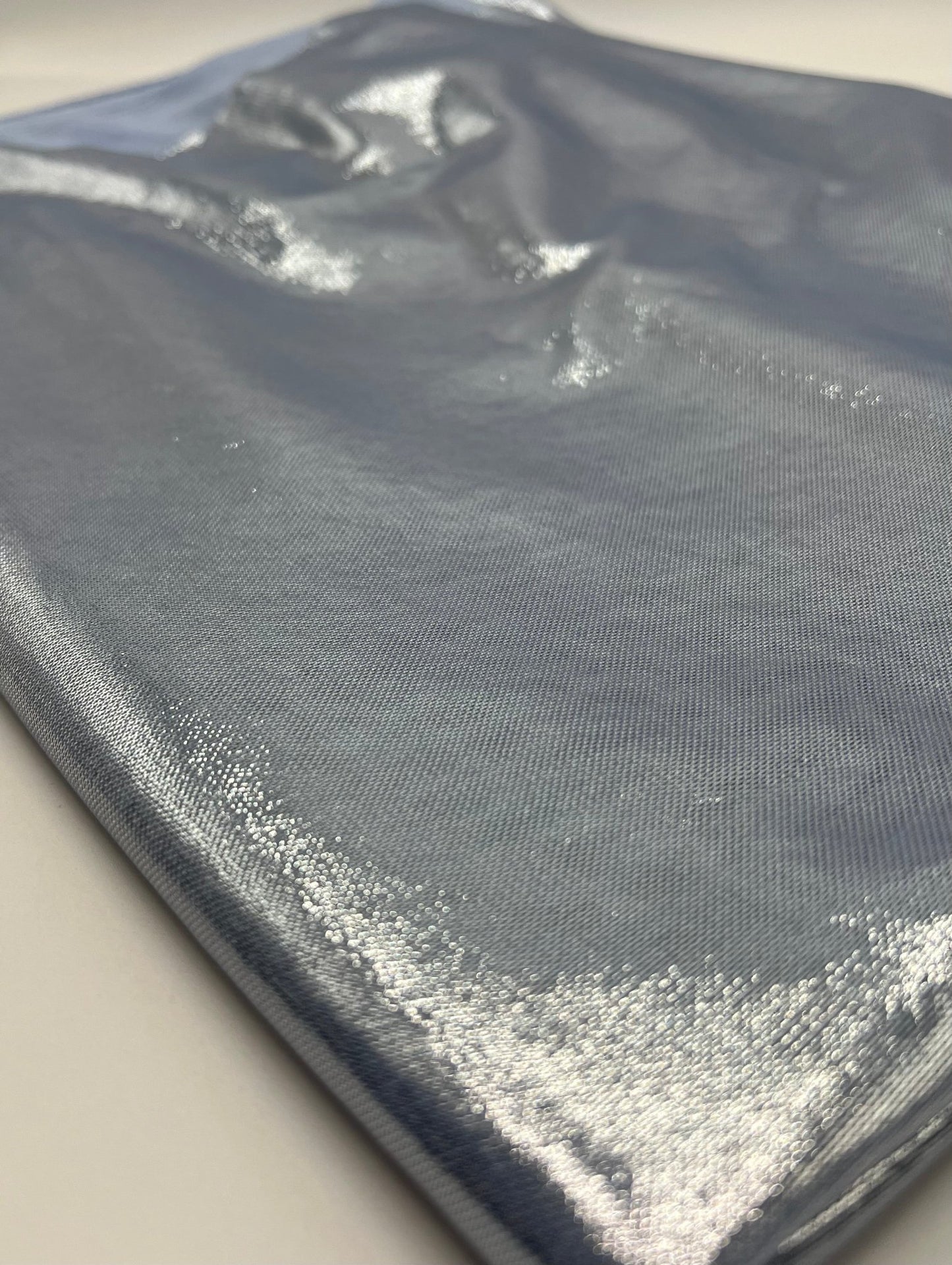 Baby Blue Silver Shiny Foil Mesh Fabric Stretch - T9 Fabrics