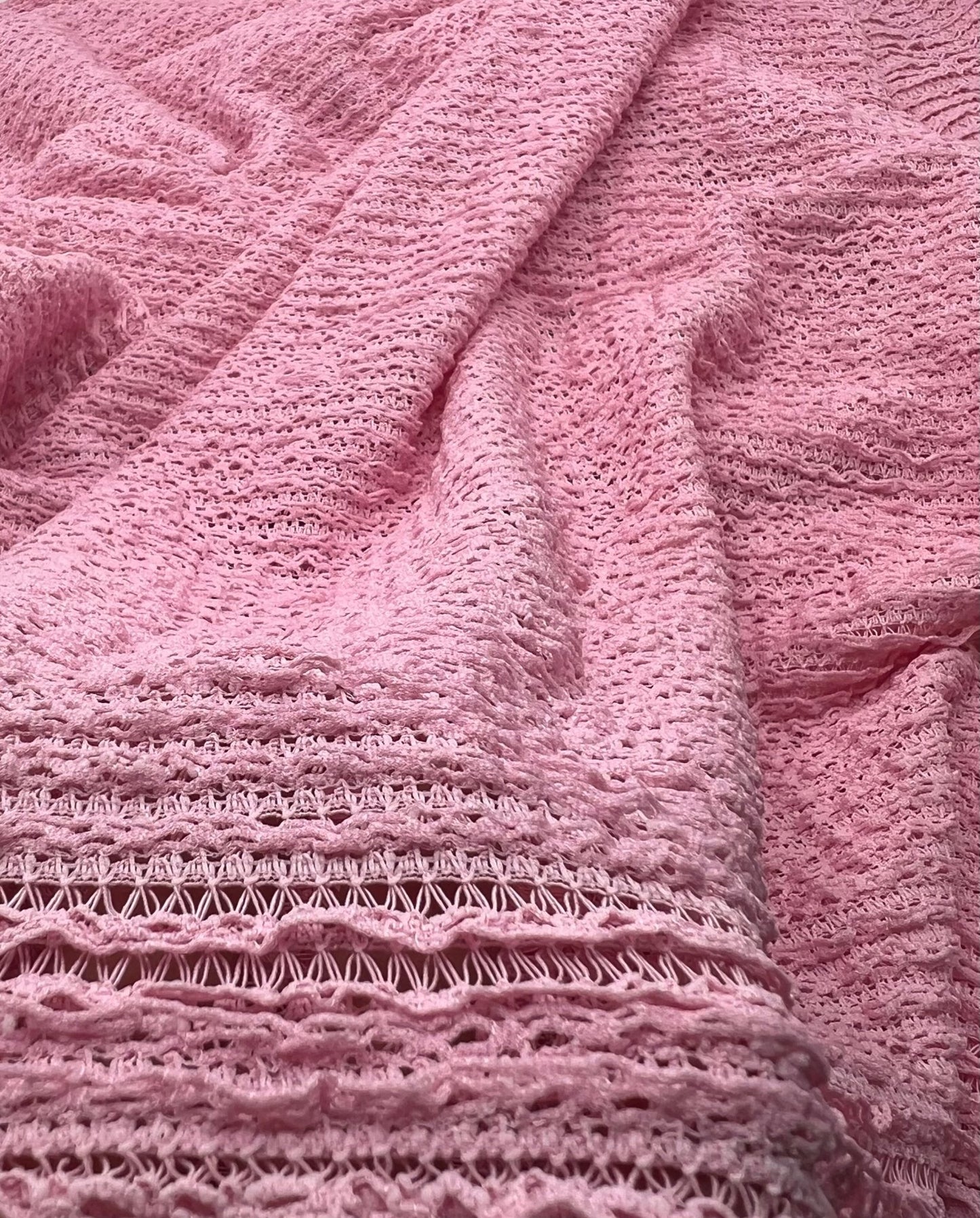 Baby Pink Ruffle Stretch Knitted Fabric - T9 Fabrics