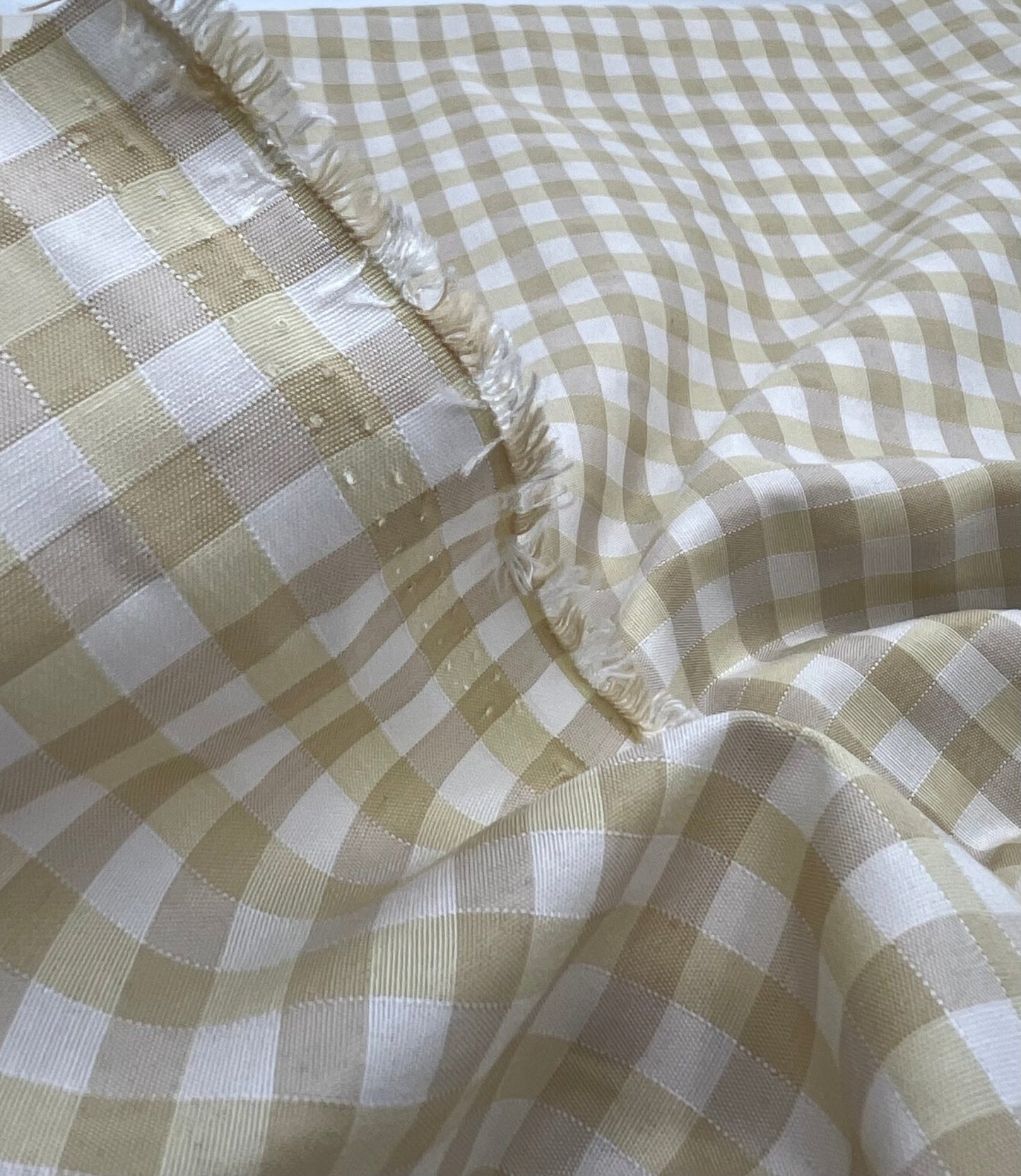 Beige Gingham Printed Polycotton 90 GSM 80/20 44 Inch Non Stretch - T9 Fabrics