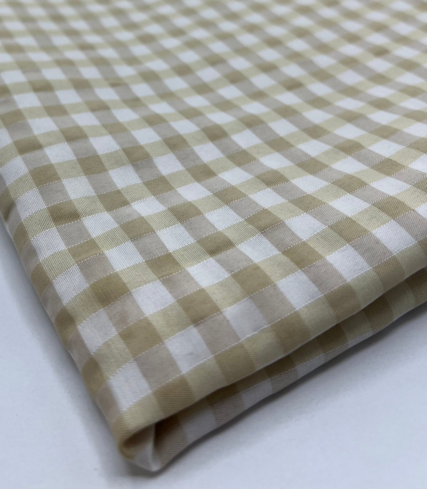 Beige Gingham Printed Polycotton 90 GSM 80/20 44 Inch Non Stretch - T9 Fabrics