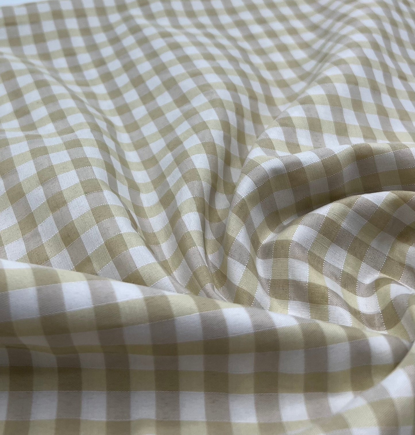 Beige Gingham Printed Polycotton 90 GSM 80/20 44 Inch Non Stretch - T9 Fabrics