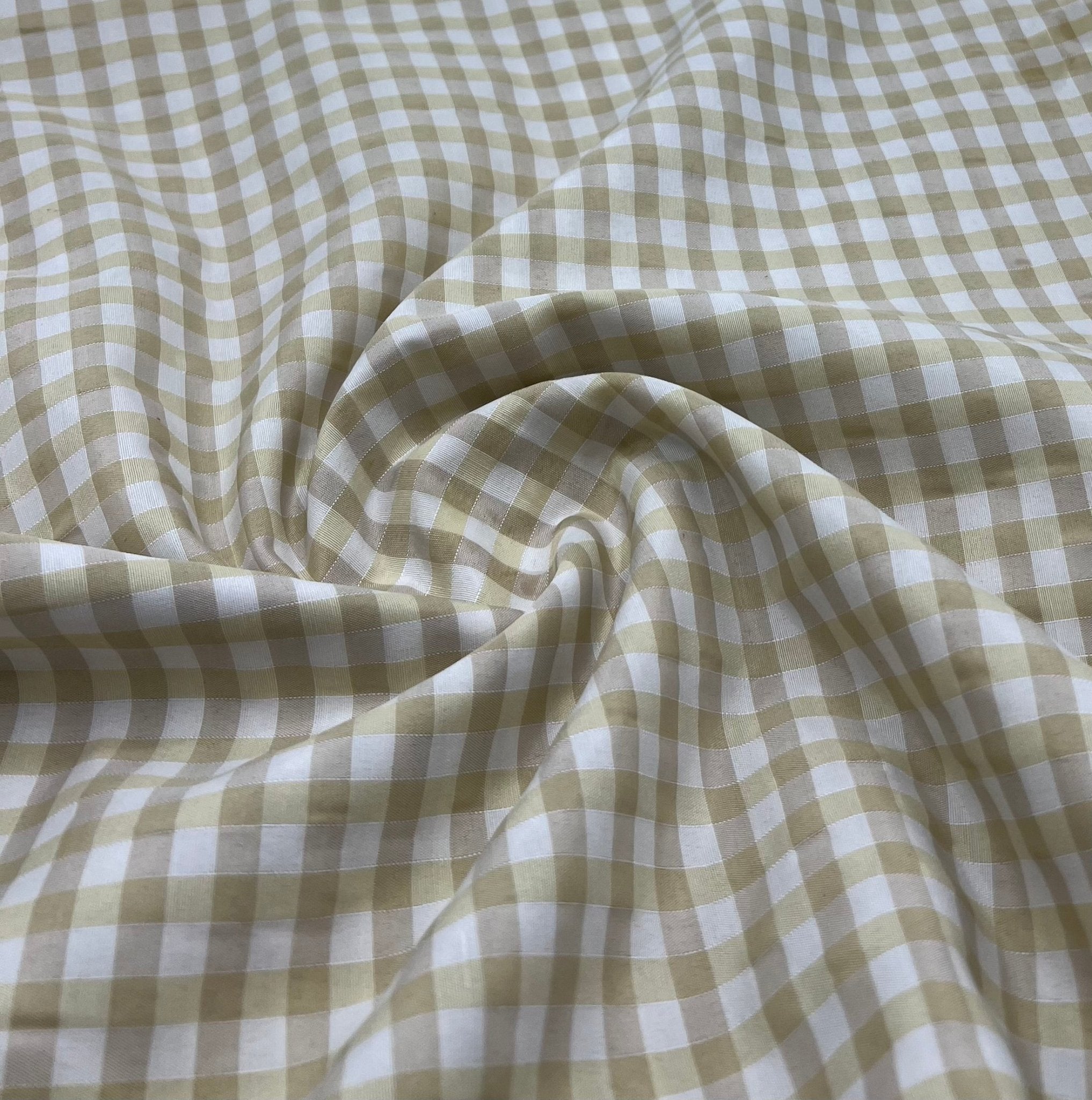 Beige Gingham Printed Polycotton 90 GSM 80/20 44 Inch Non Stretch - T9 Fabrics