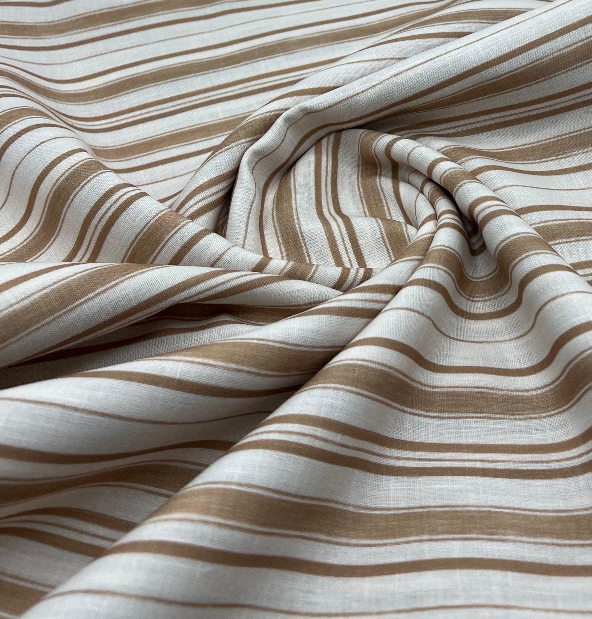 Beige Stripe Linen Look Non Stretch Fabric - T9 Fabrics