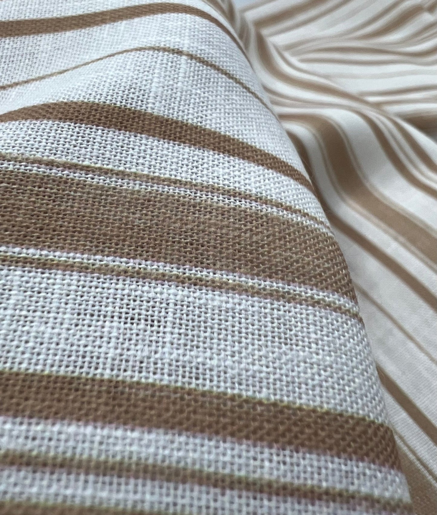 Beige Stripe Linen Look Non Stretch Fabric - T9 Fabrics