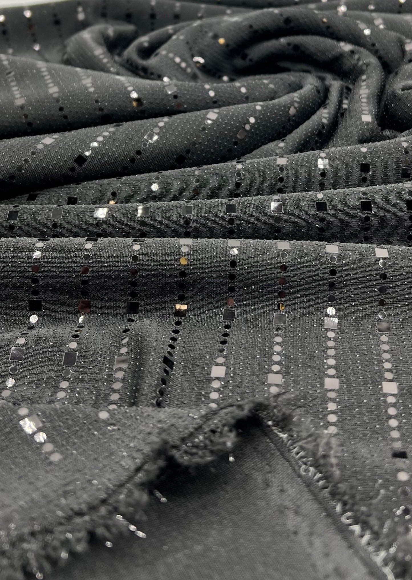 Black Black Sequin Detail Lurex Sparkle Metallic Stretch Knit Fabric - T9 Fabrics