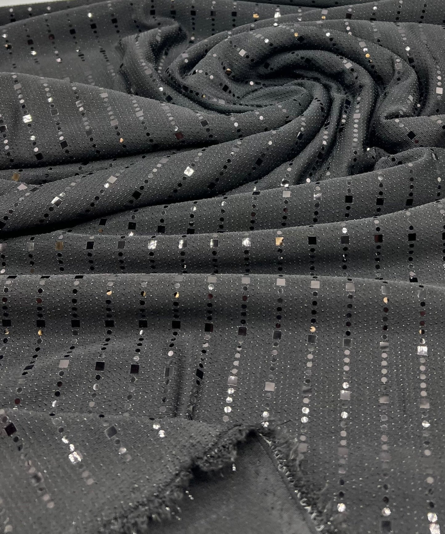 Black Black Sequin Detail Lurex Sparkle Metallic Stretch Knit Fabric - T9 Fabrics
