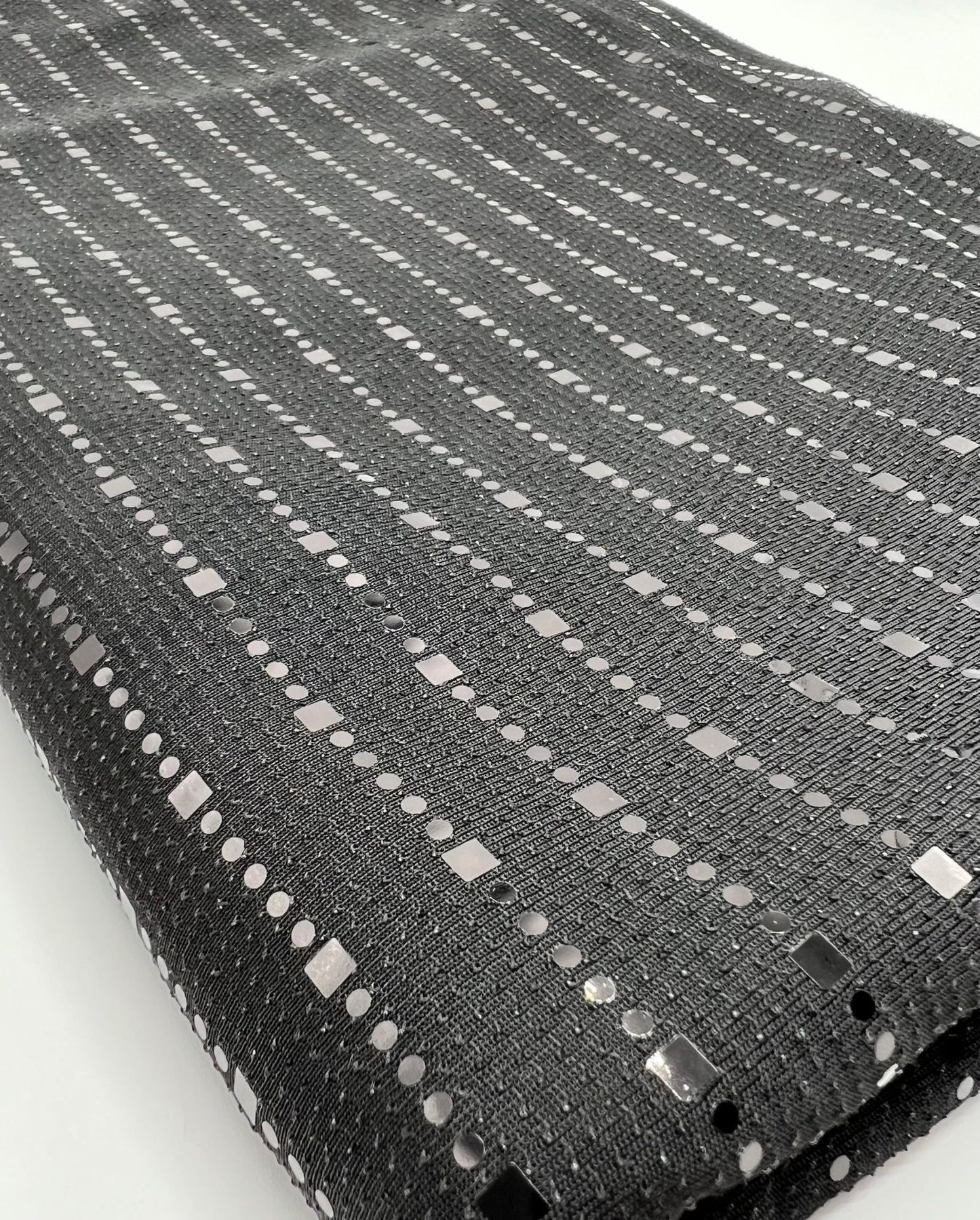 Black Black Sequin Detail Lurex Sparkle Metallic Stretch Knit Fabric - T9 Fabrics