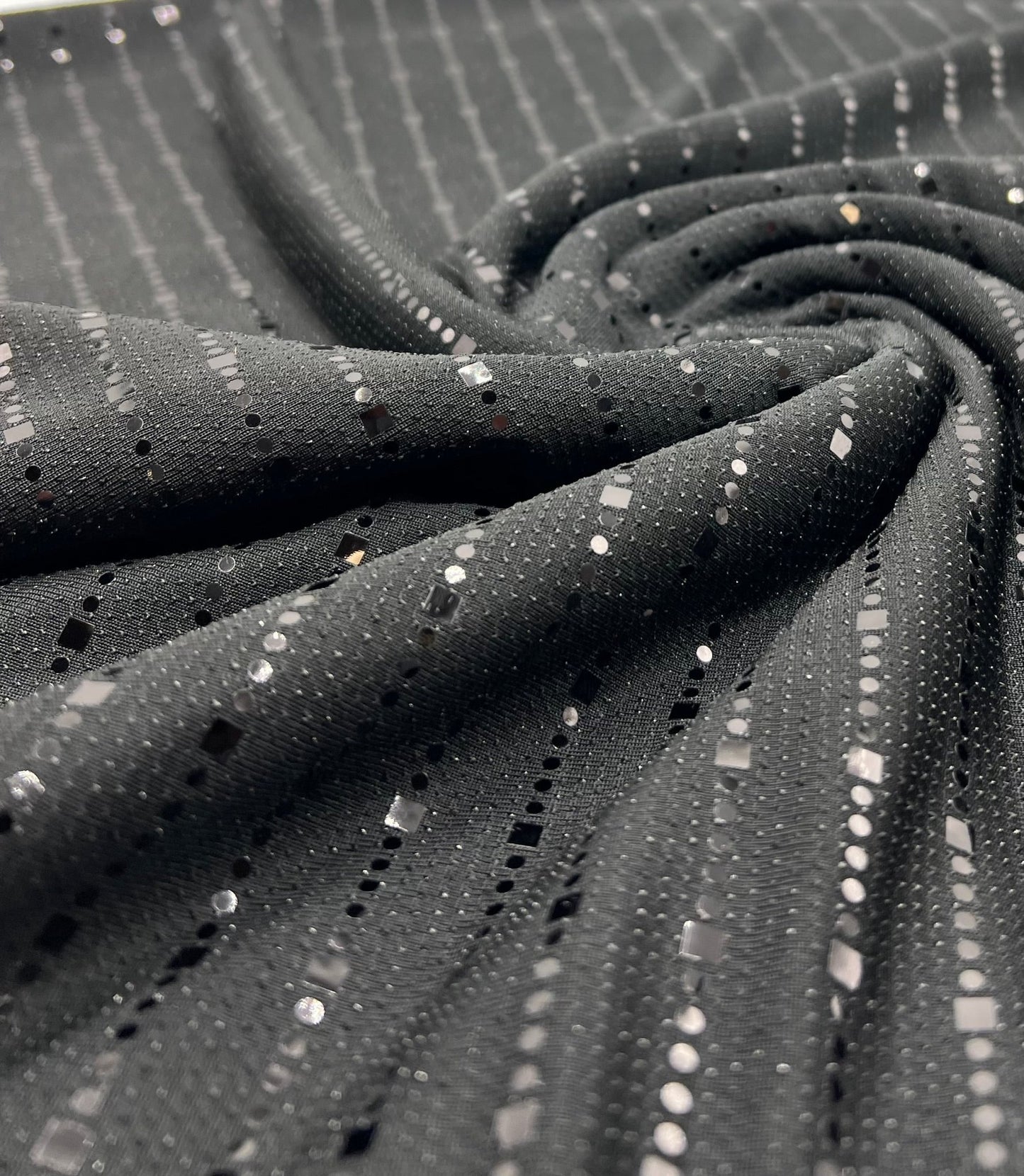 Black Black Sequin Detail Lurex Sparkle Metallic Stretch Knit Fabric - T9 Fabrics