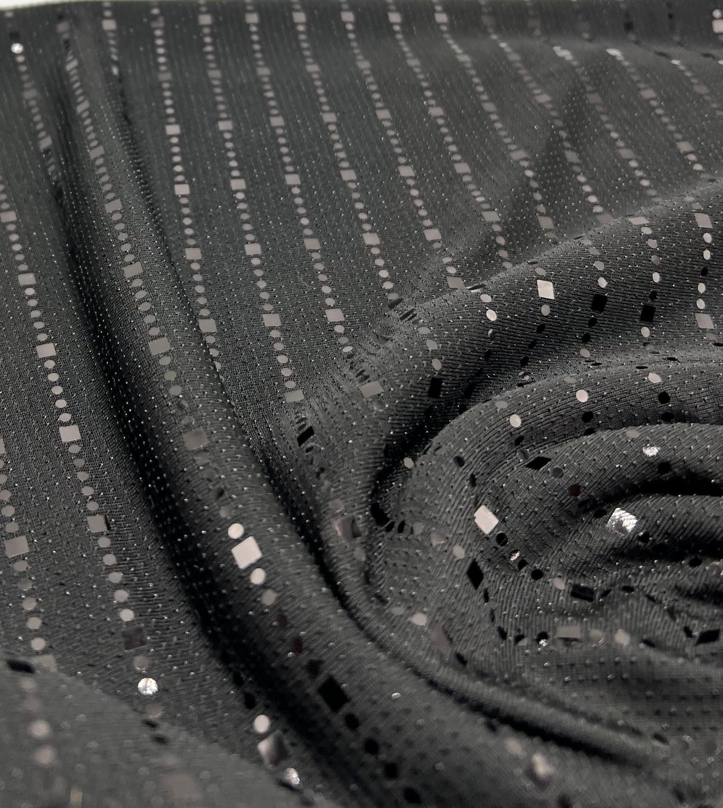 Black Black Sequin Detail Lurex Sparkle Metallic Stretch Knit Fabric - T9 Fabrics