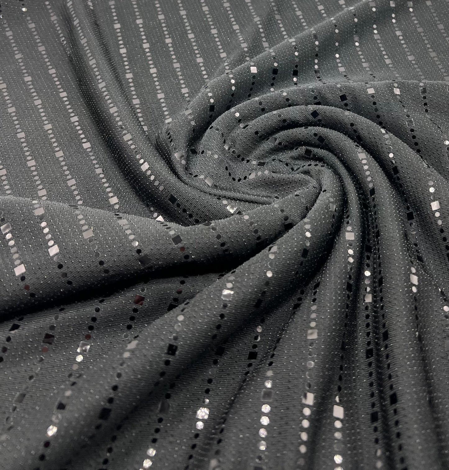 Black Black Sequin Detail Lurex Sparkle Metallic Stretch Knit Fabric - T9 Fabrics