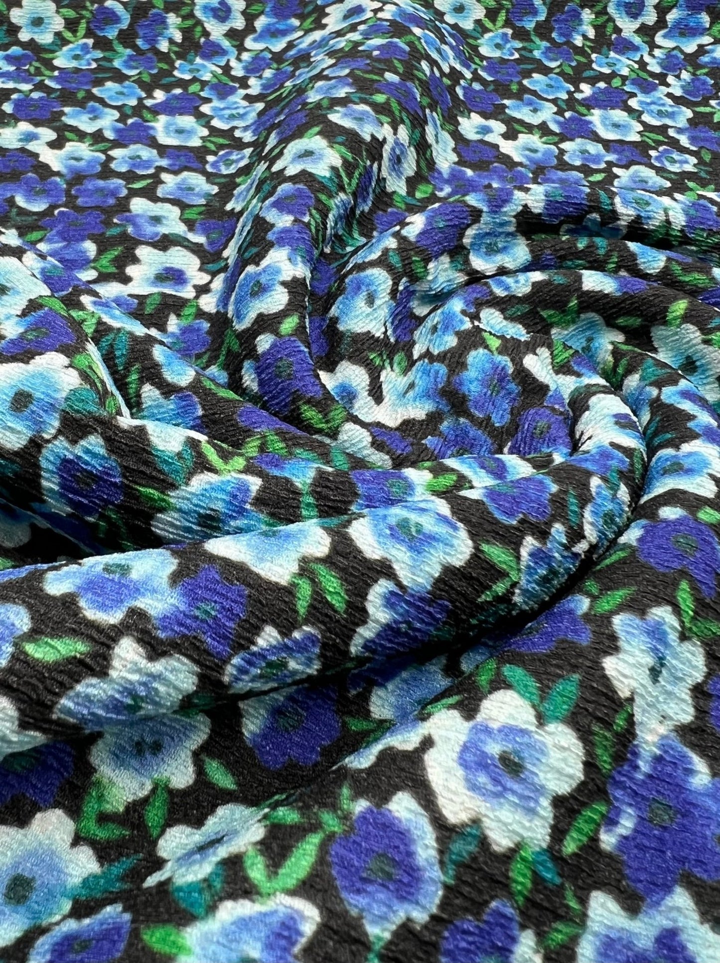 Black Blue Green Floral Tree Bark Stretch Dress Craft Fabric - T9 Fabrics
