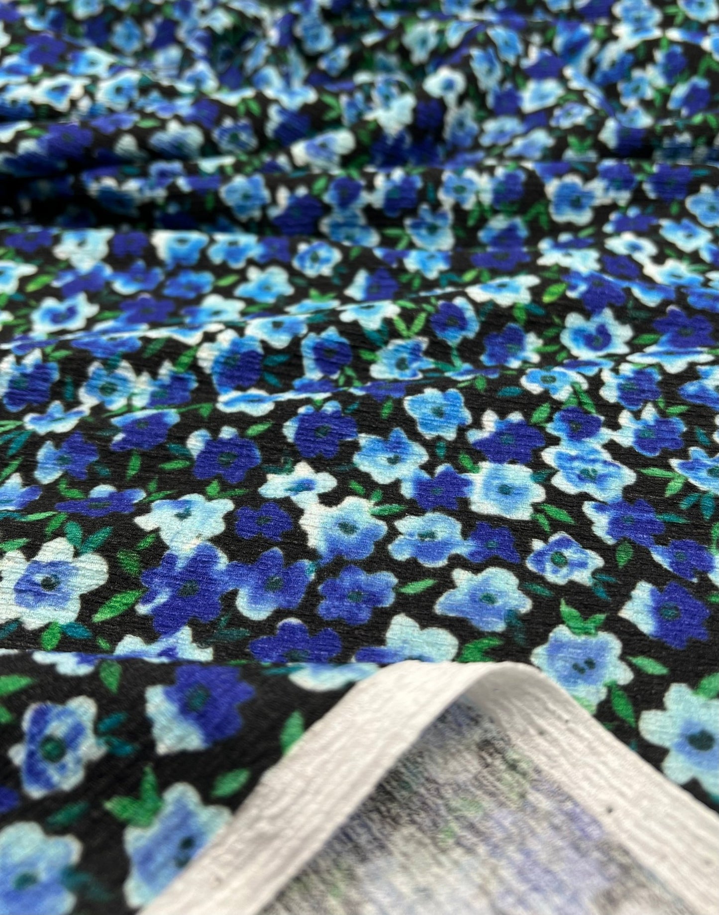 Black Blue Green Floral Tree Bark Stretch Dress Craft Fabric - T9 Fabrics